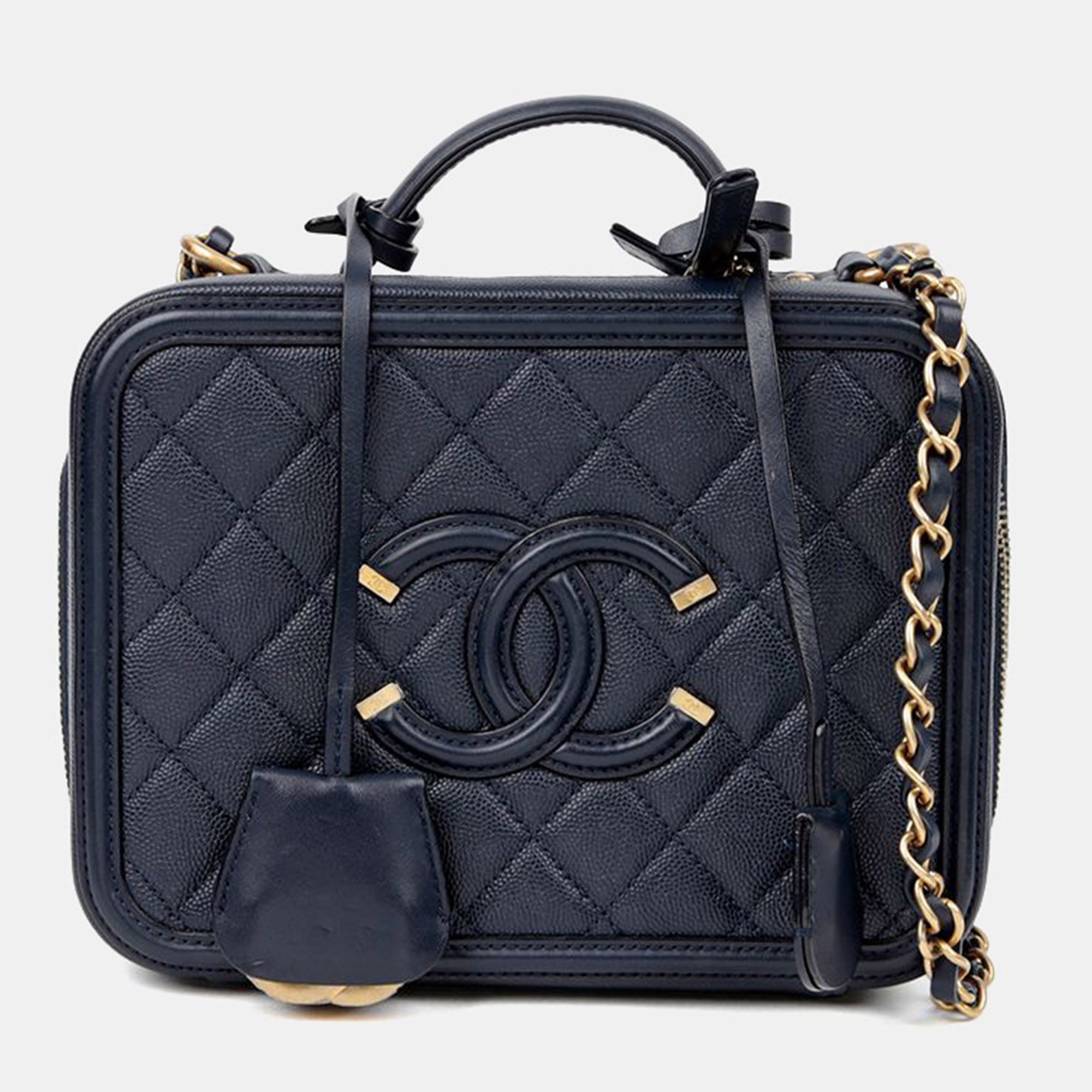 

Chanel Cosmetic Medium Blue Caviar Leather Tote Bag