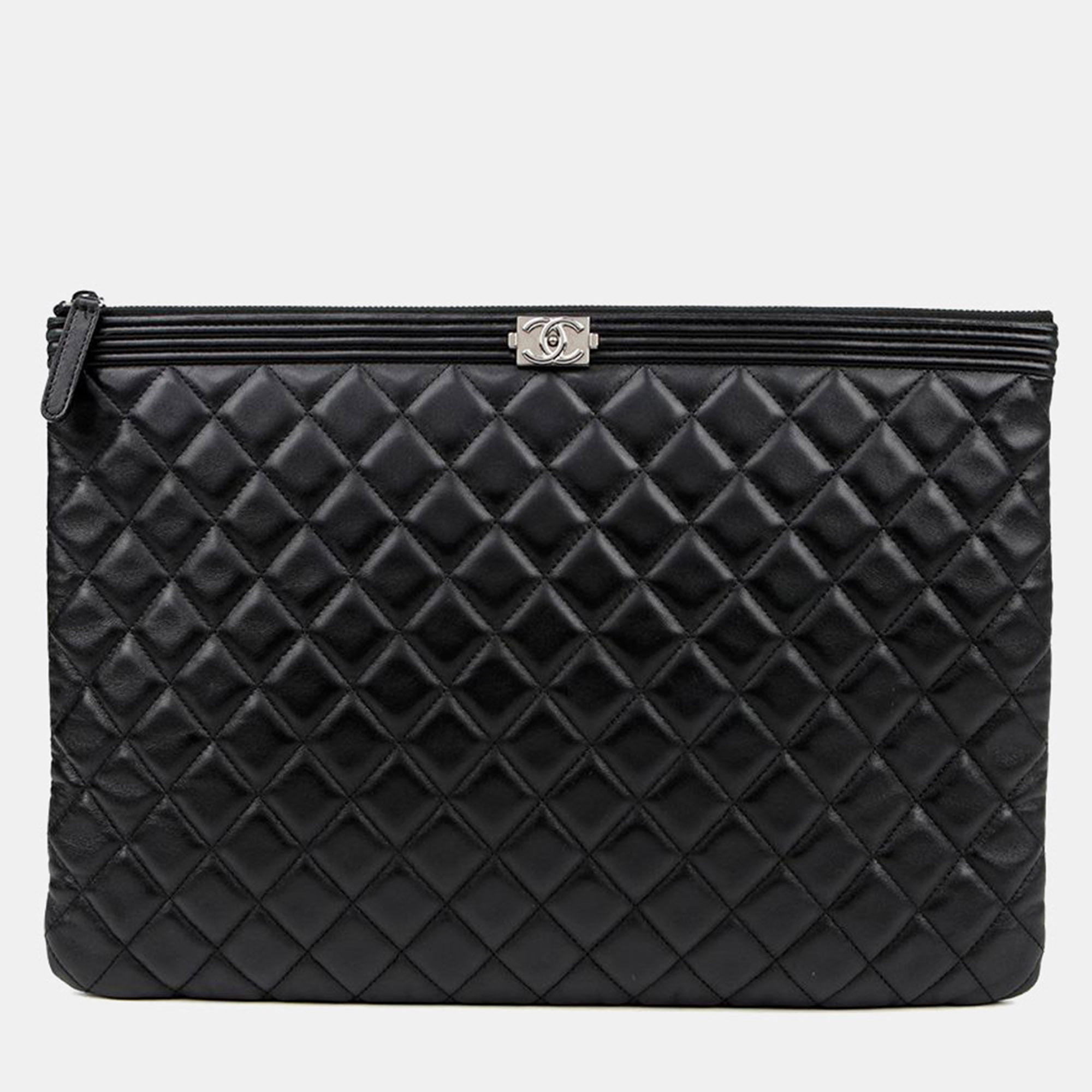 

Chanel Boy Large Black Lambskin Leather Clutch