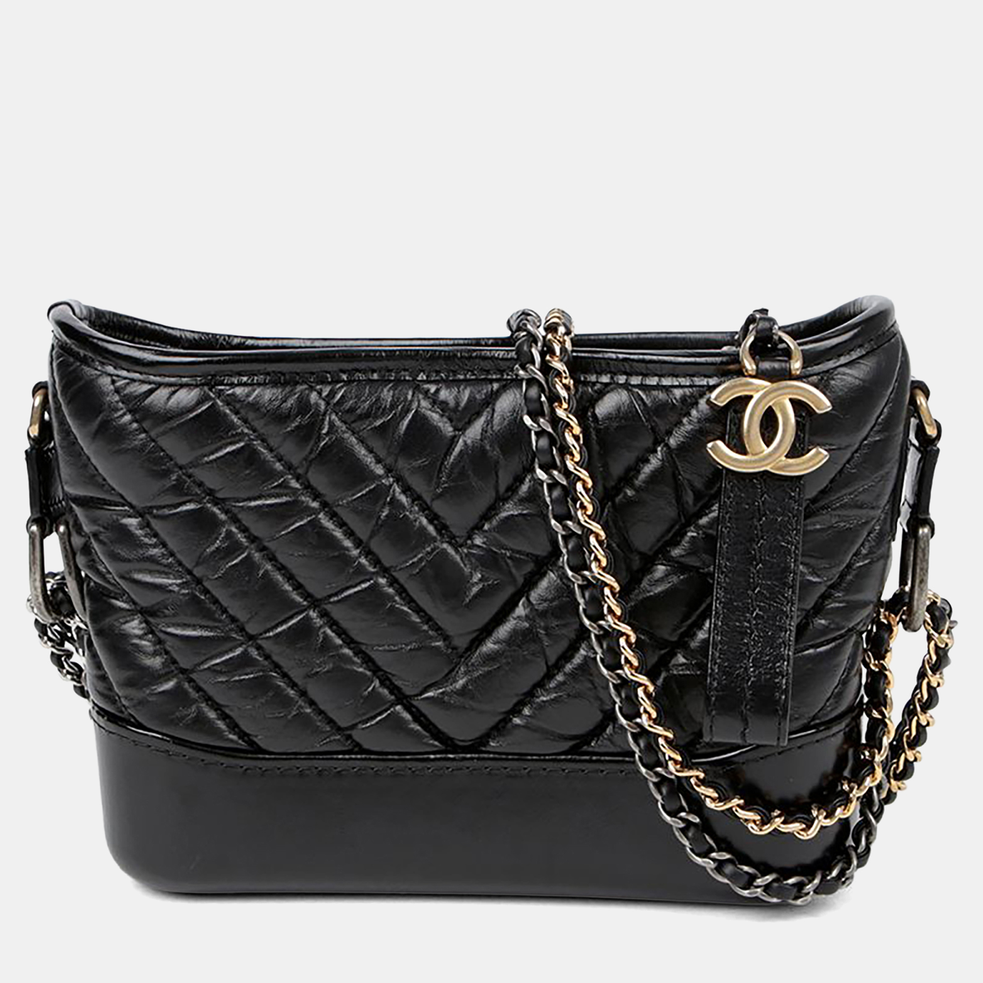 

Chanel Gabrielle Small Black Calfskin Leather Hobo Bag