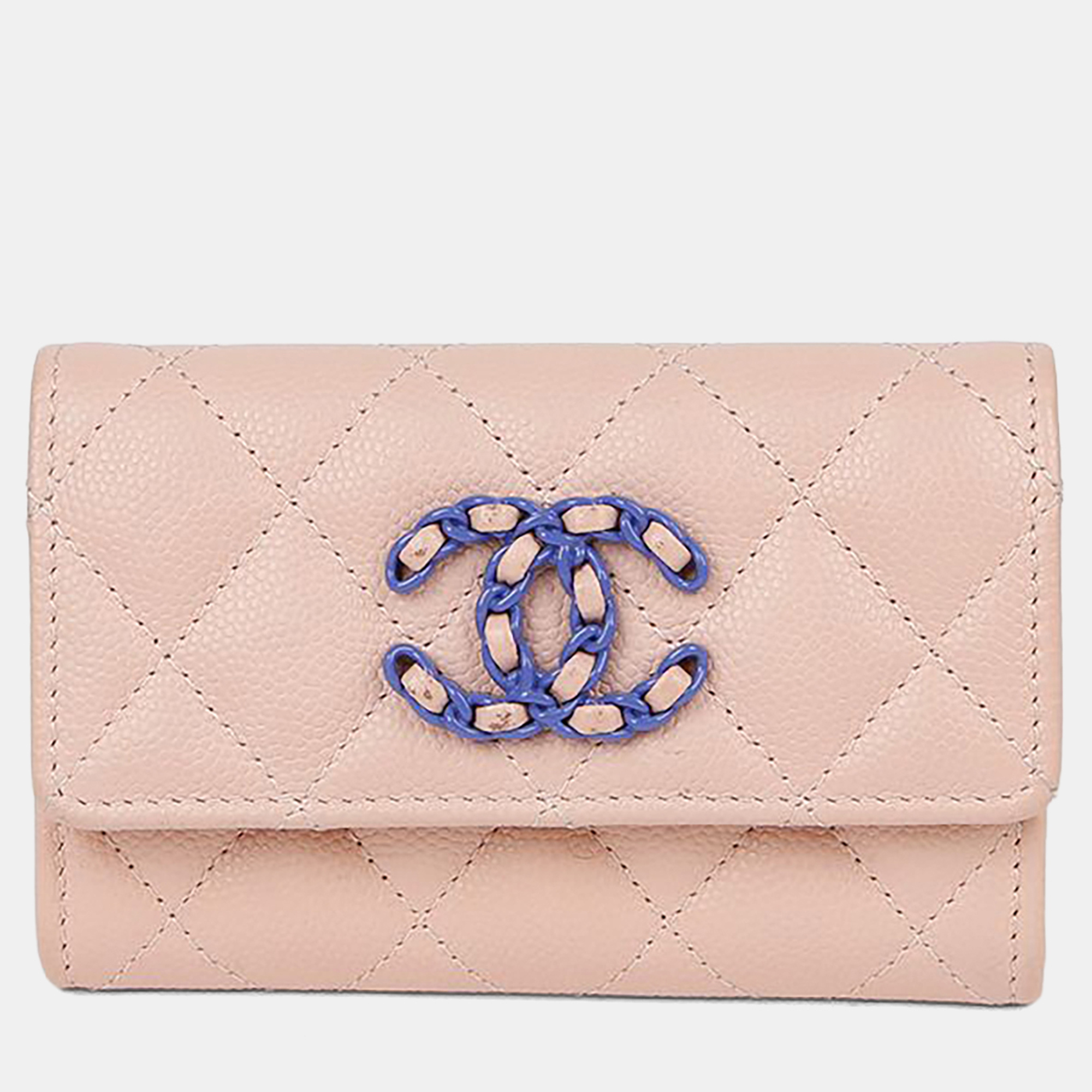 

Chanel 19 Pink Caviar Leather Flap Card Holder