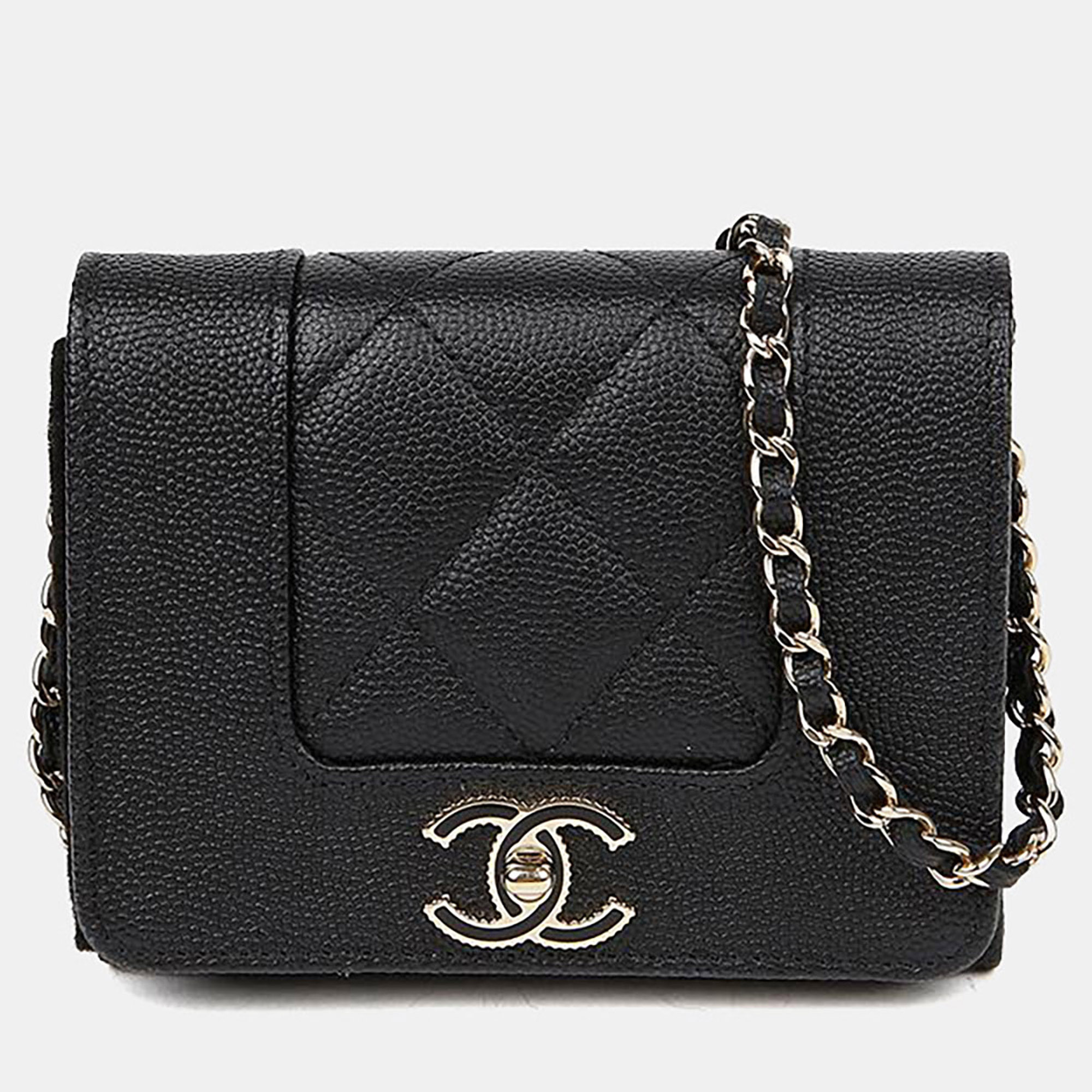 

Chanel Mademoiselle Black Caviar Leather Wallet On Chain