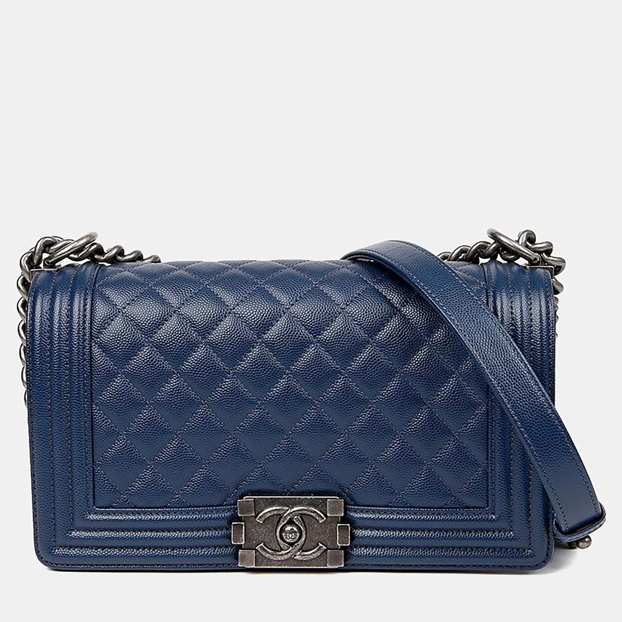 

Chanel Boy Medium Blue Caviar Leather Shoulder Bag