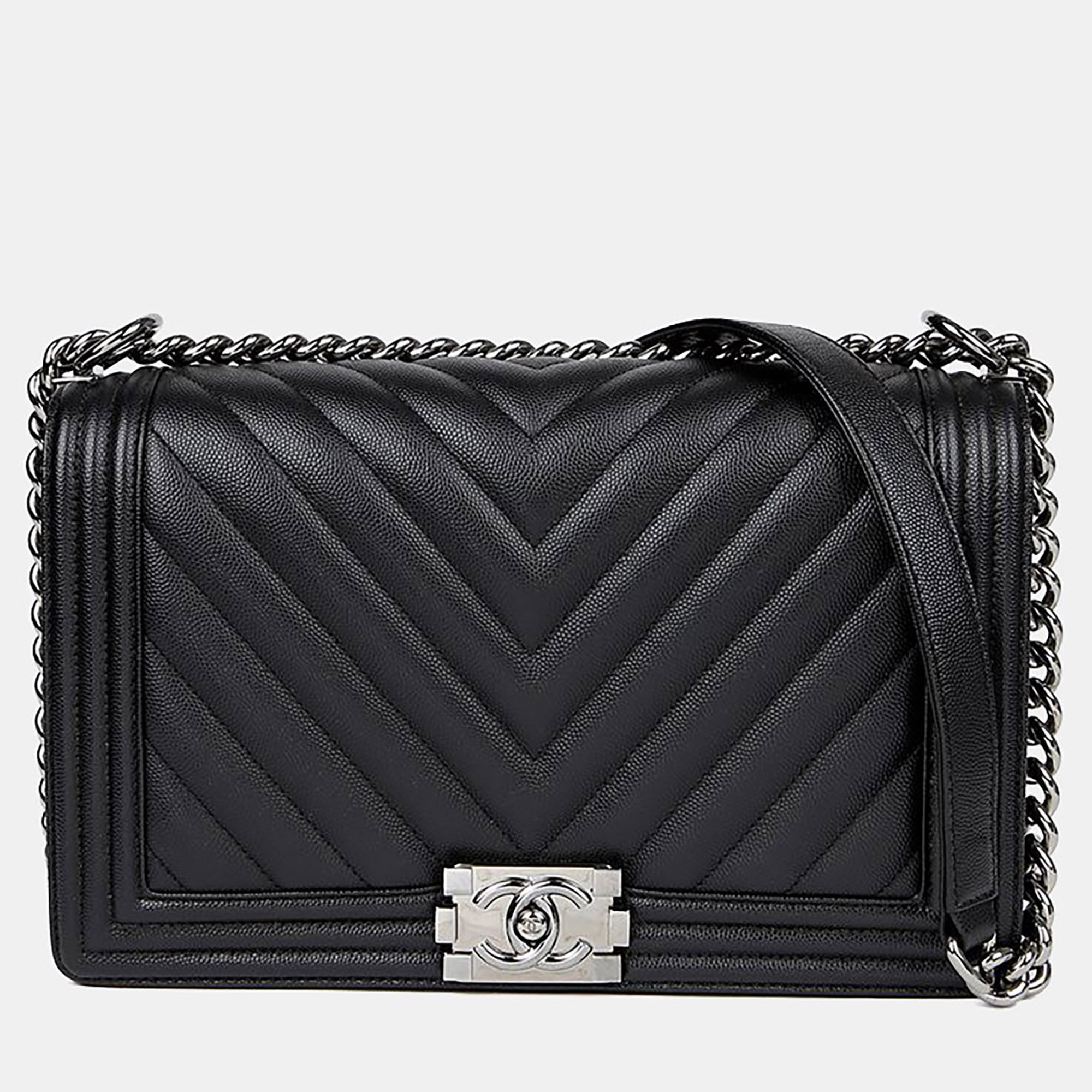 

Chanel Boy Large Black Caviar Leather Crossbody Bag