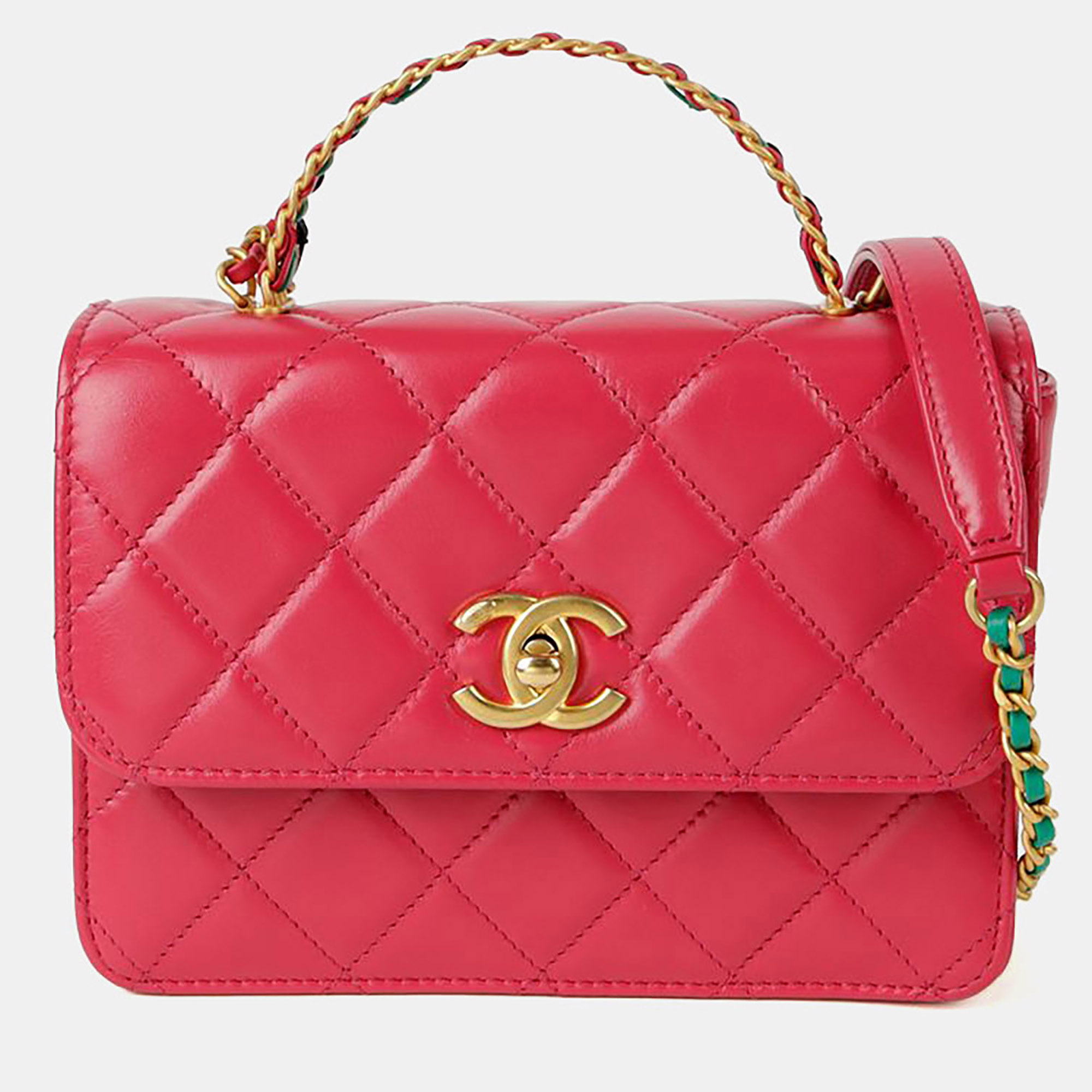 

Chanel Mini Pink Leather Top Handle Flap Bag