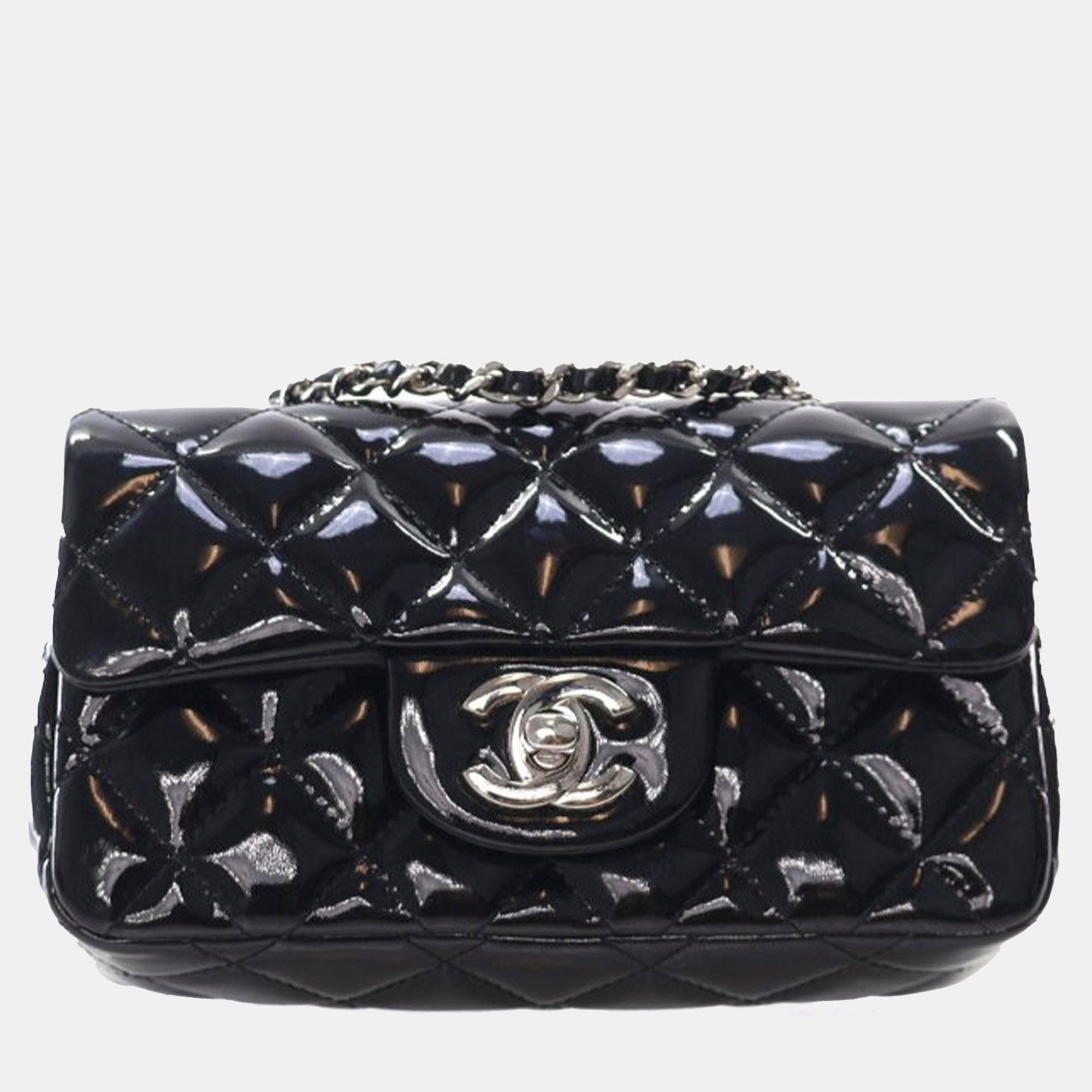 

Chanel Black Extra Mini Rectangular Classic Patent Single Flap