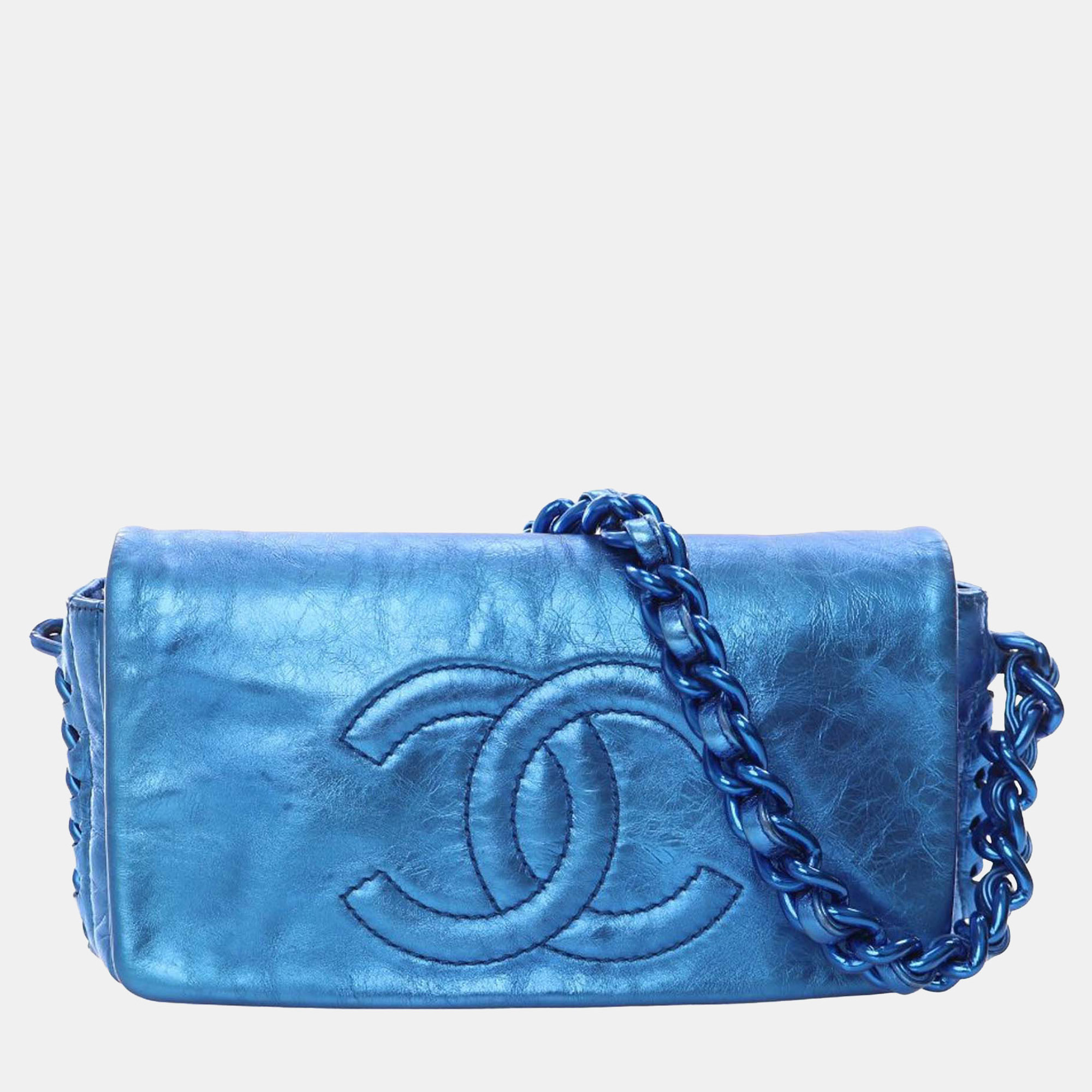 

Chanel Blue CC Metallic Calfskin Modern Chain Flap