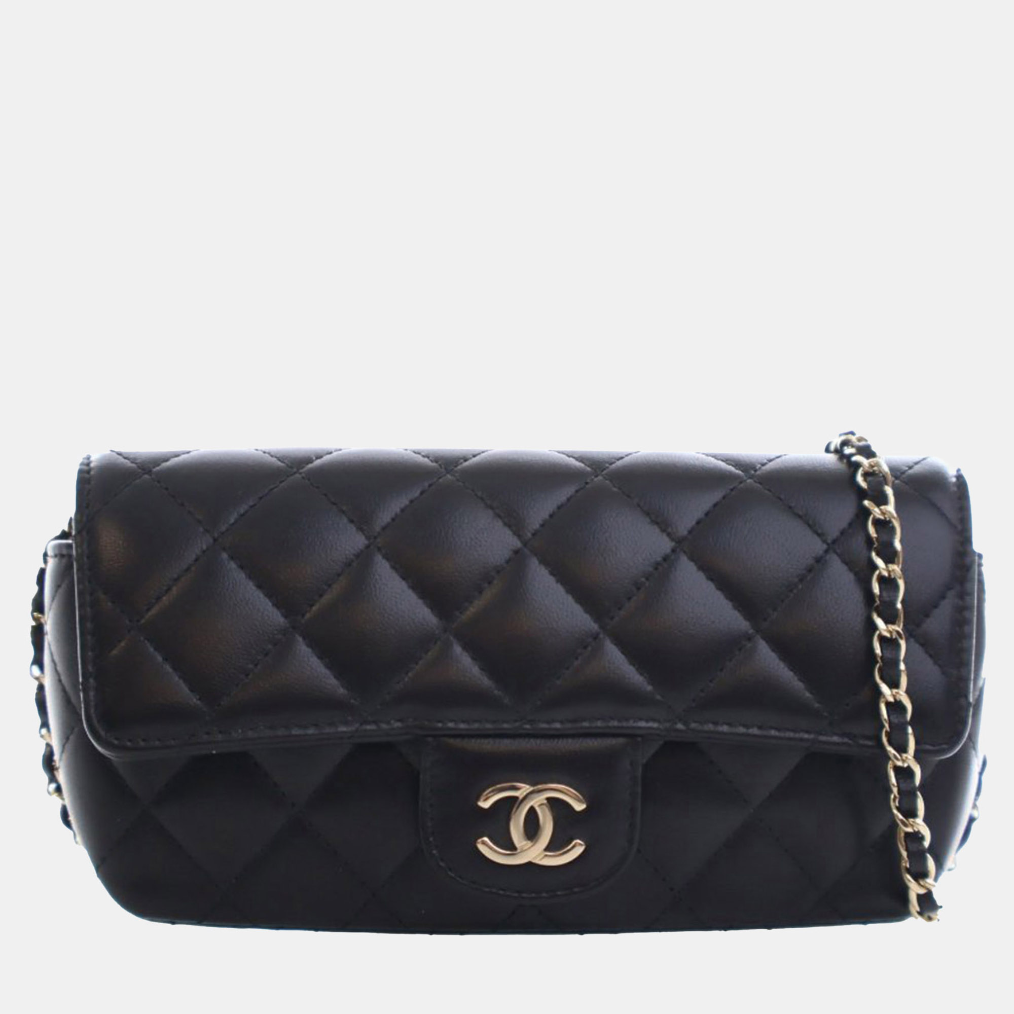 Pre-owned Chanel Black Quilted Lambskin Classic Glasses Case On Chain