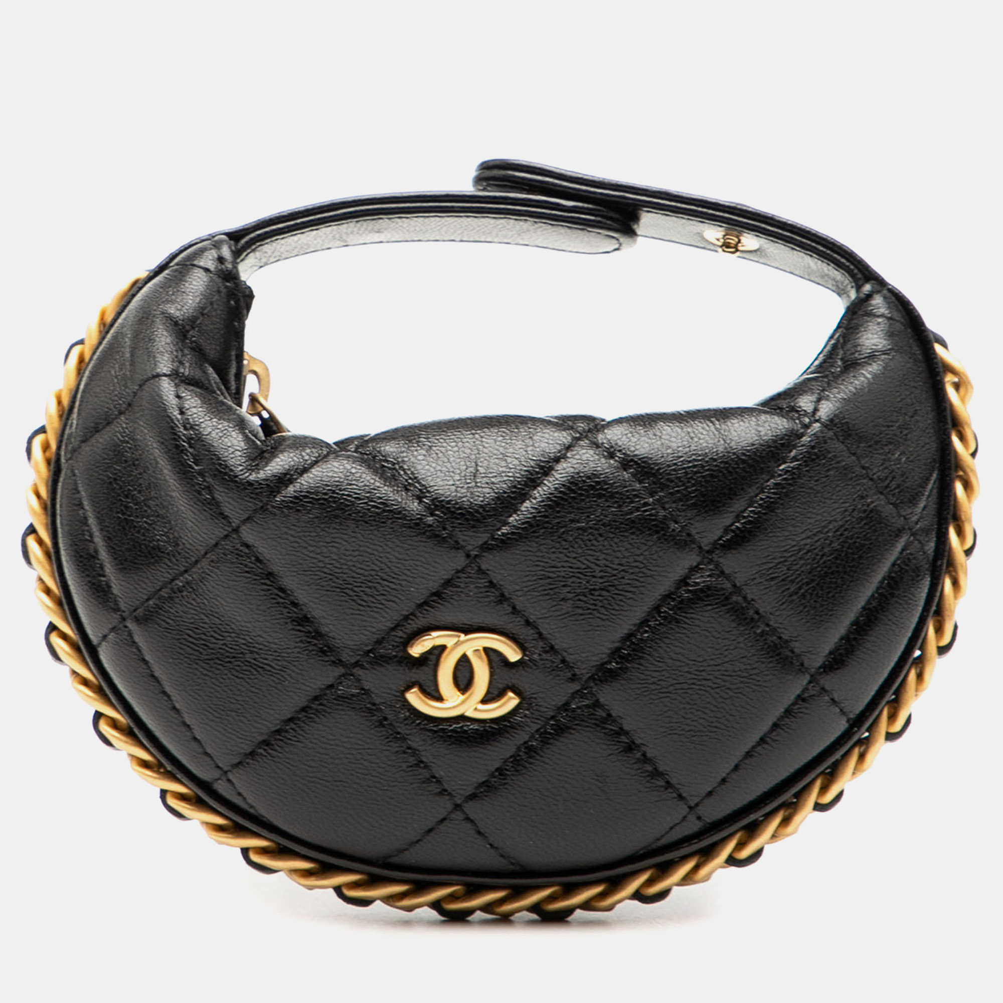 Pre-owned Chanel Black Mini Quilted Lambskin Chain Around Pouch