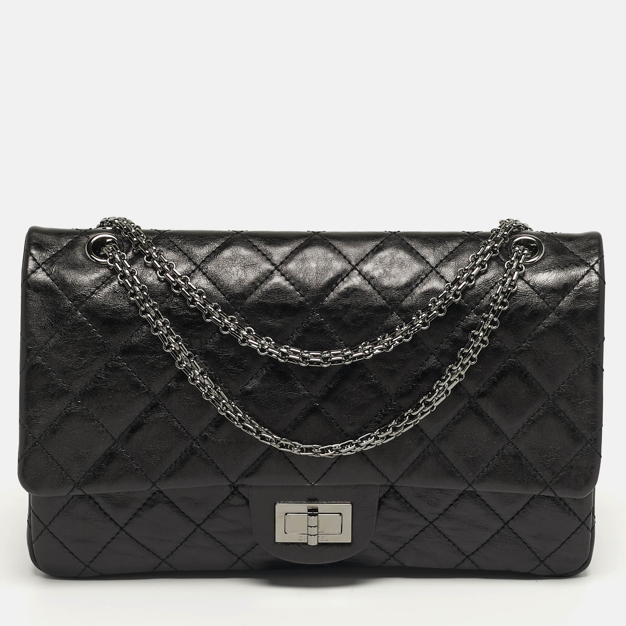 

Chanel 2.55 Reissue 227 Black Quilted Glazed Aged Leather Flap Bag