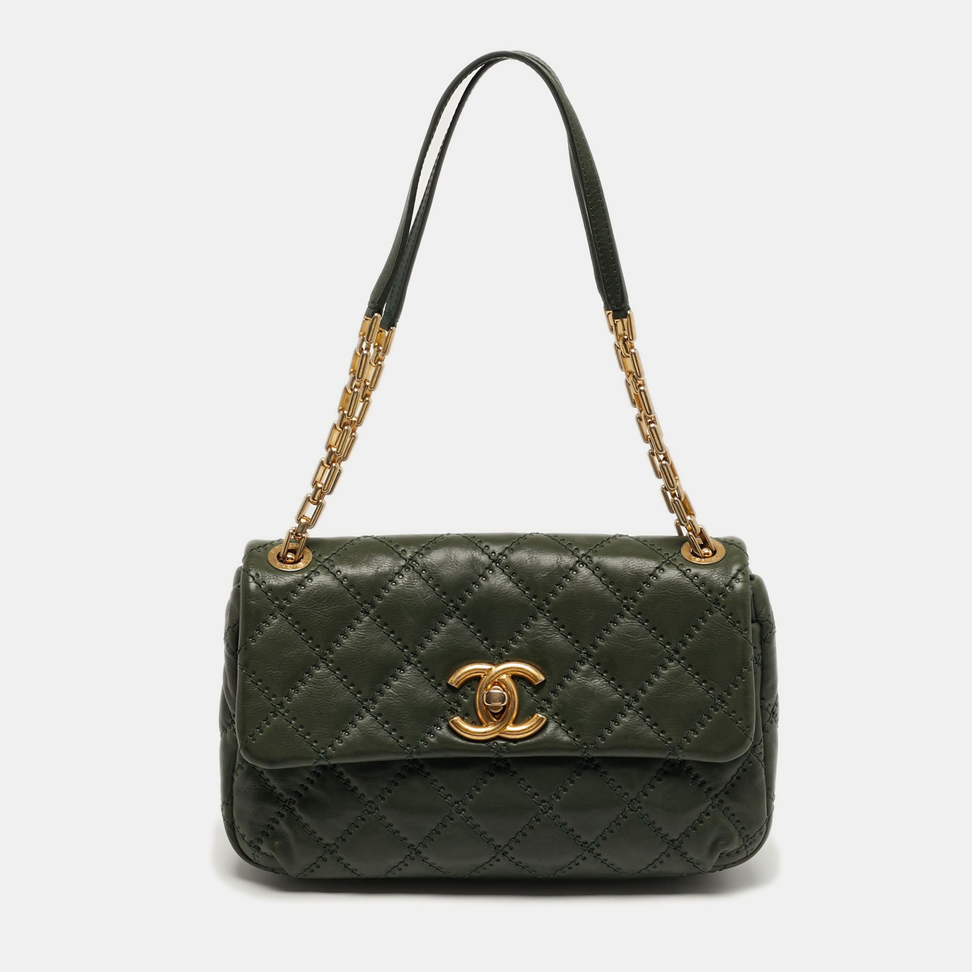 

Chanel Green Ultimate Stitch Quilted Leather Retro Chain Flap Bag