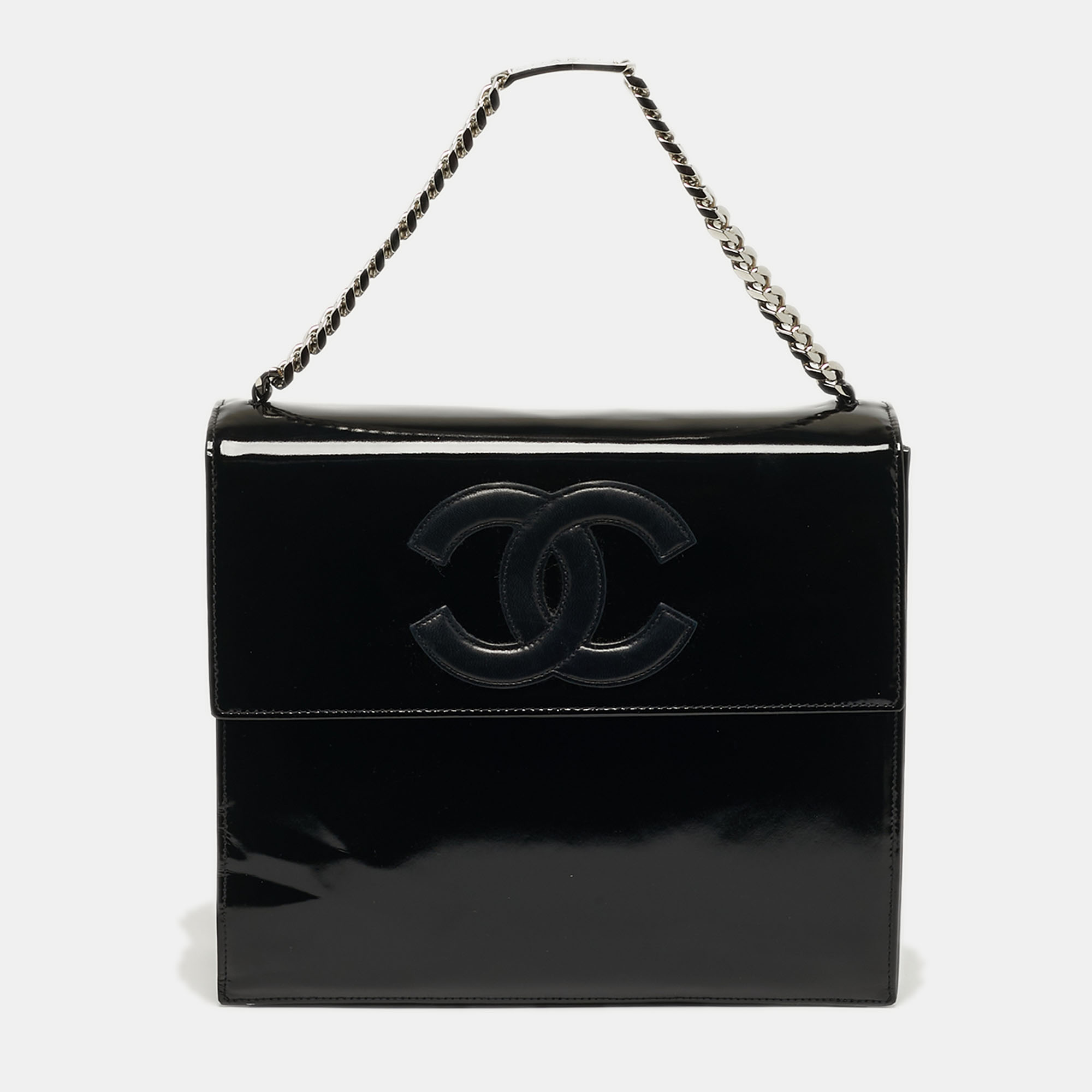 

Chanel CC Black Patent and Leather Chain Top Handle Bag