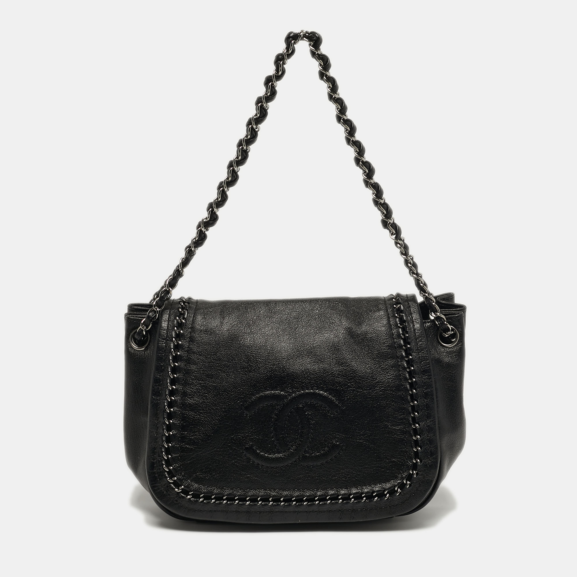 

Chanel Luxe Ligne Accordion Black Leather Flap Bag