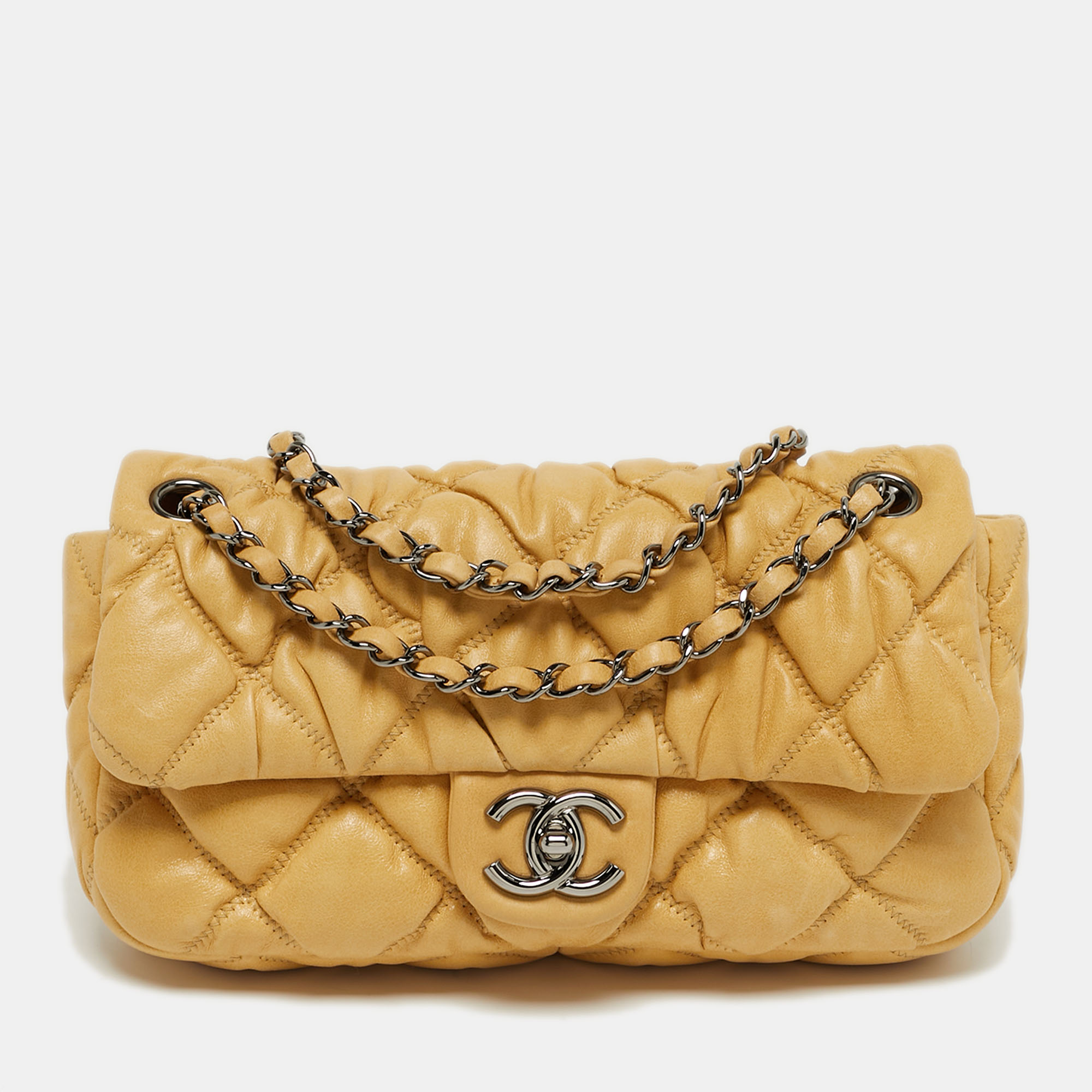 

Chanel Small Yellow Bubble Quilted Leather Flap Bag