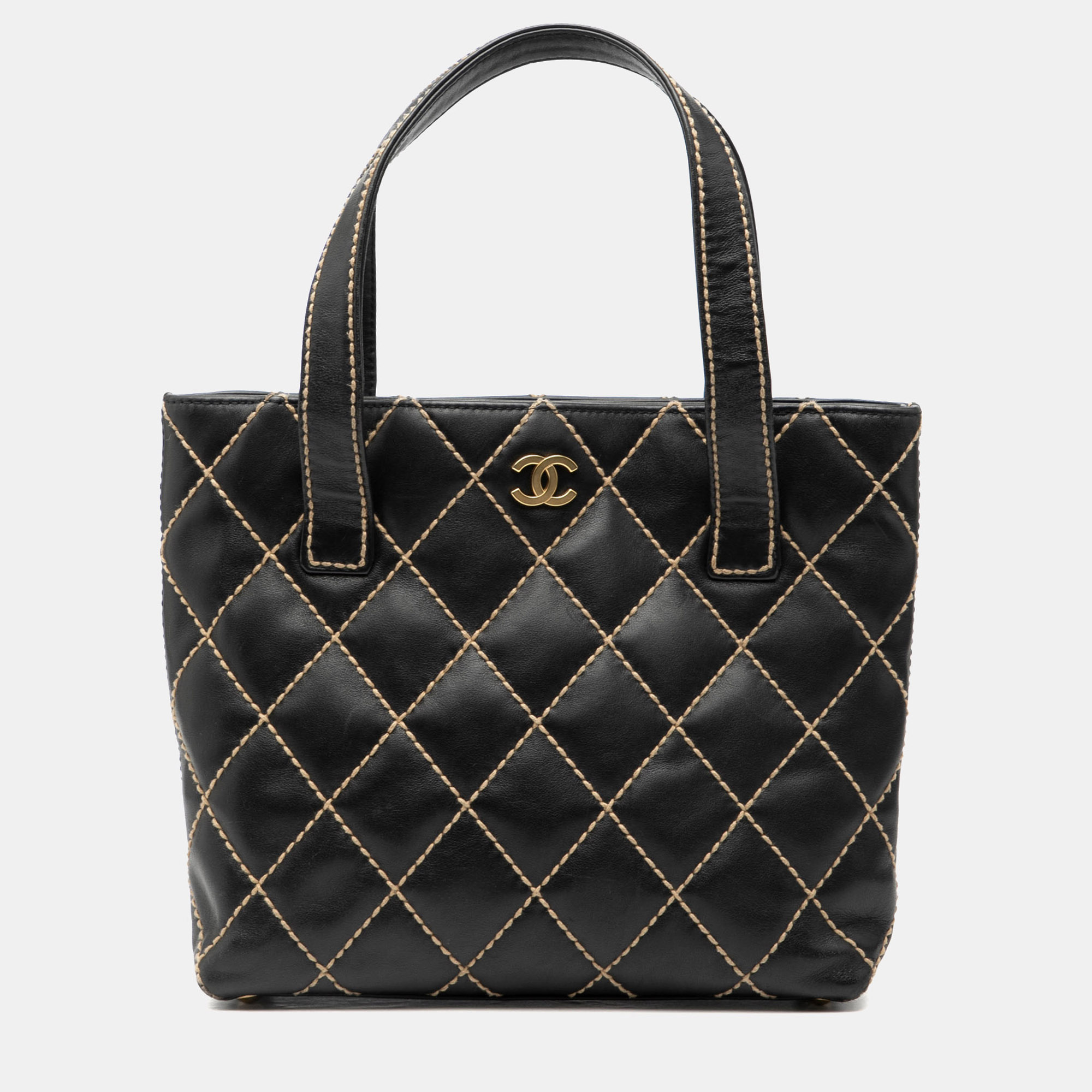 

Chanel Black Small CC Quilted Calfskin Wild Stitch Tote