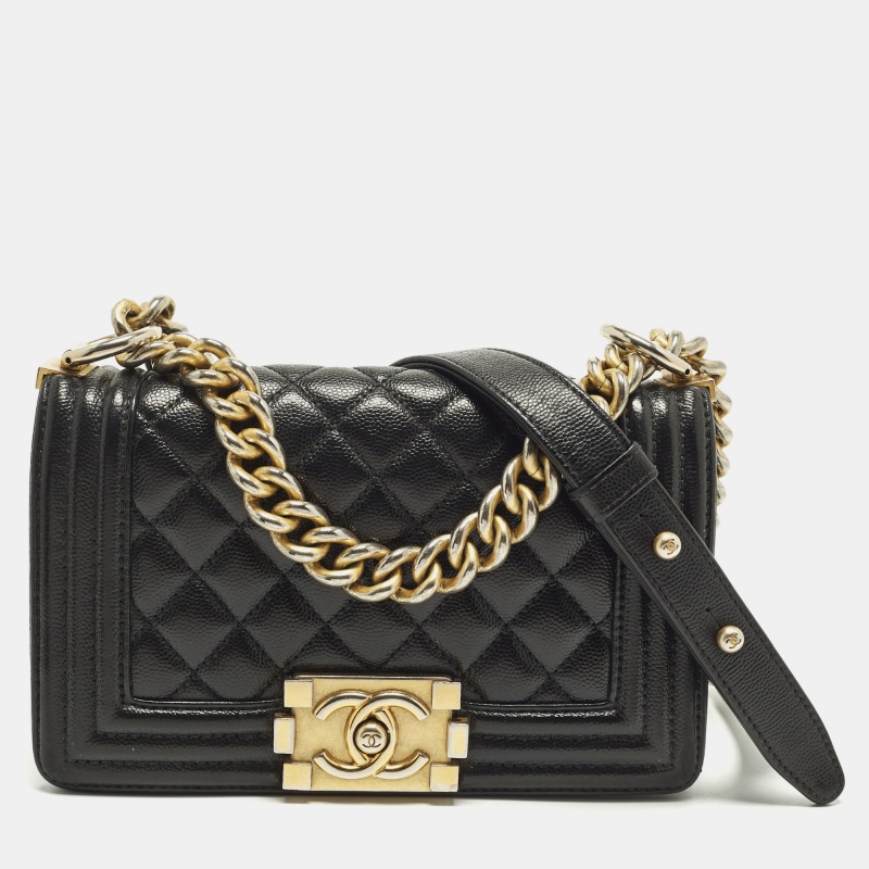

Chanel Boy Small Black Quilted Caviar Leather Flap Bag