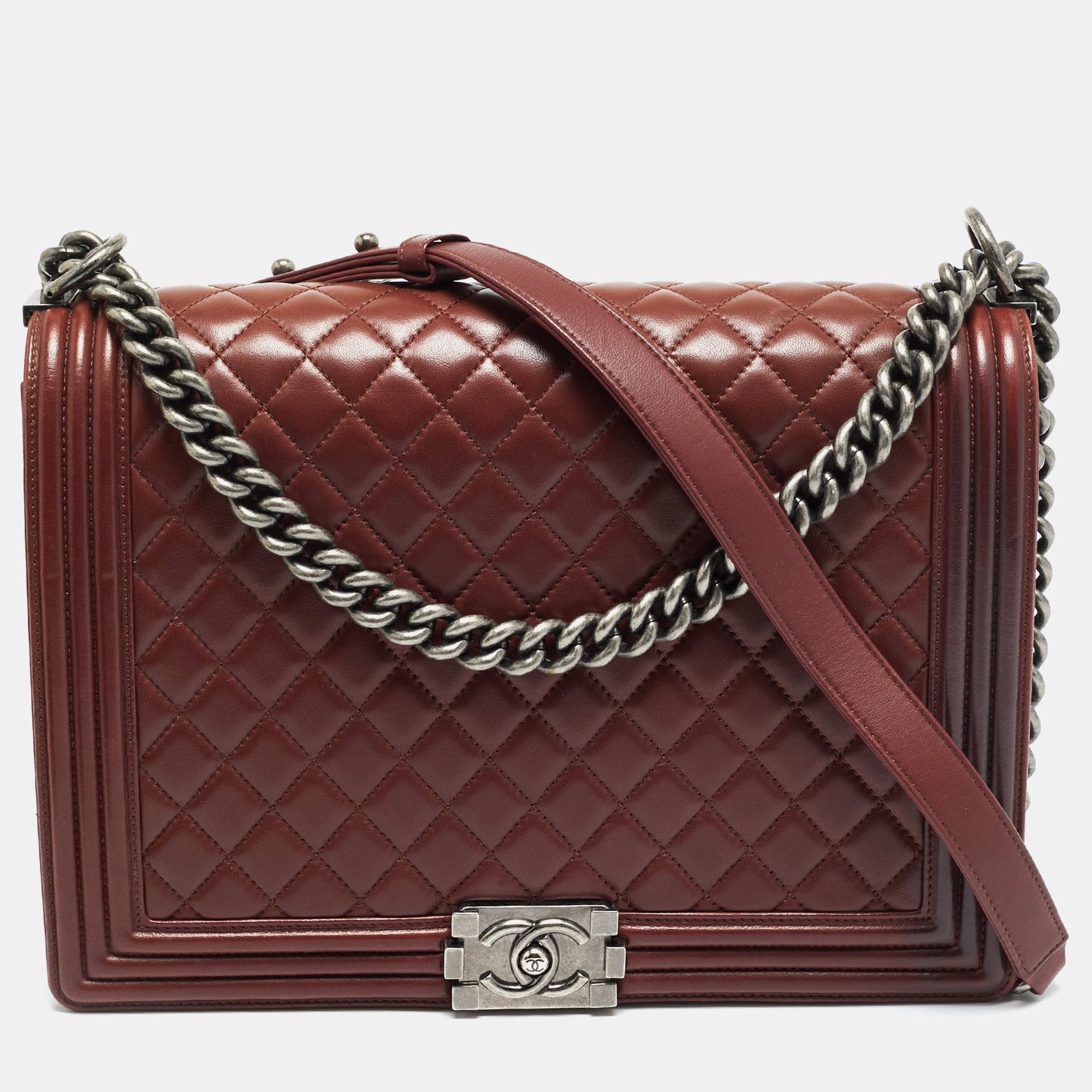 

Chanel Boy  Burgundy Quilted Lambskin Leather Flap Bag