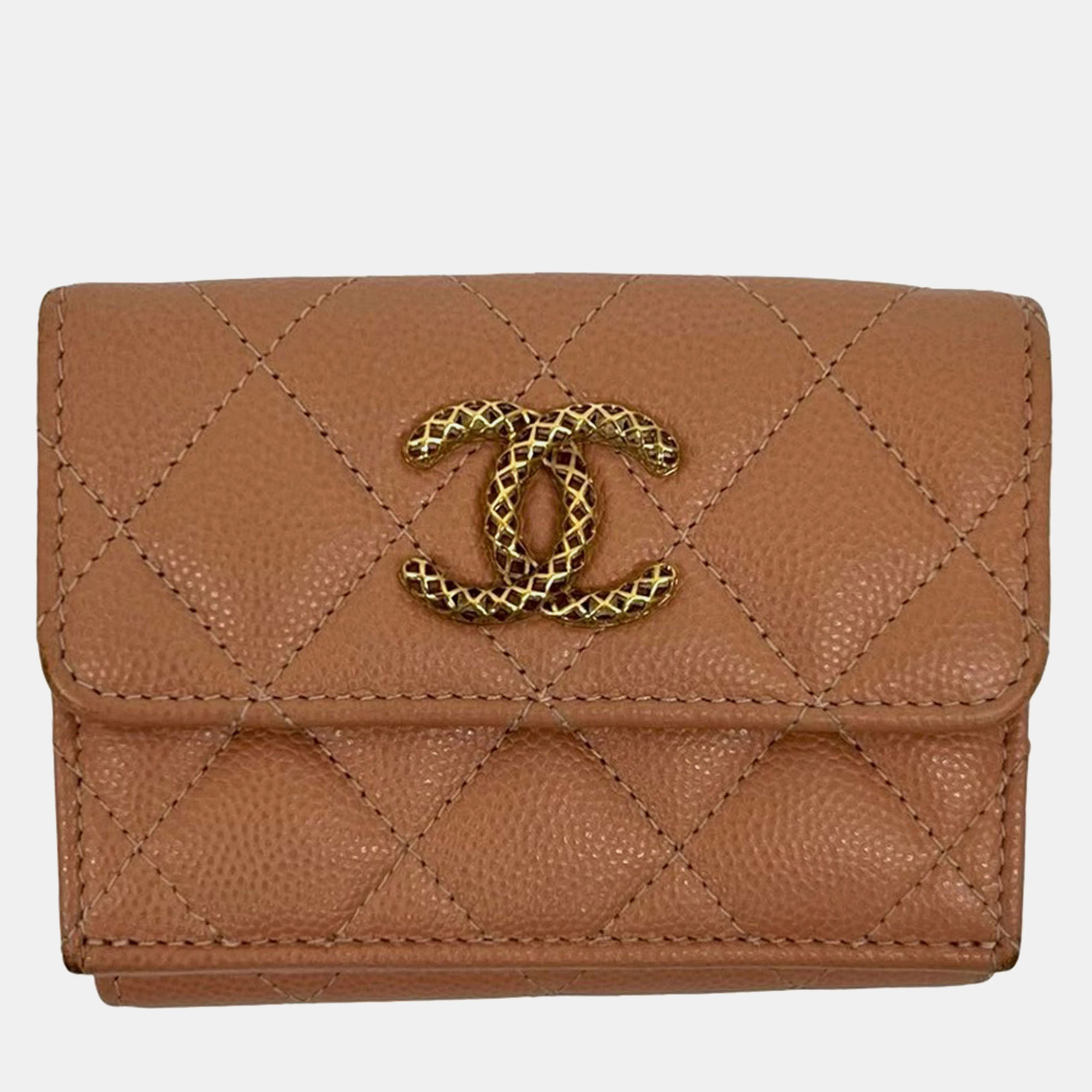 

Chanel Brown CC Quilted Caviar Trifold Wallet