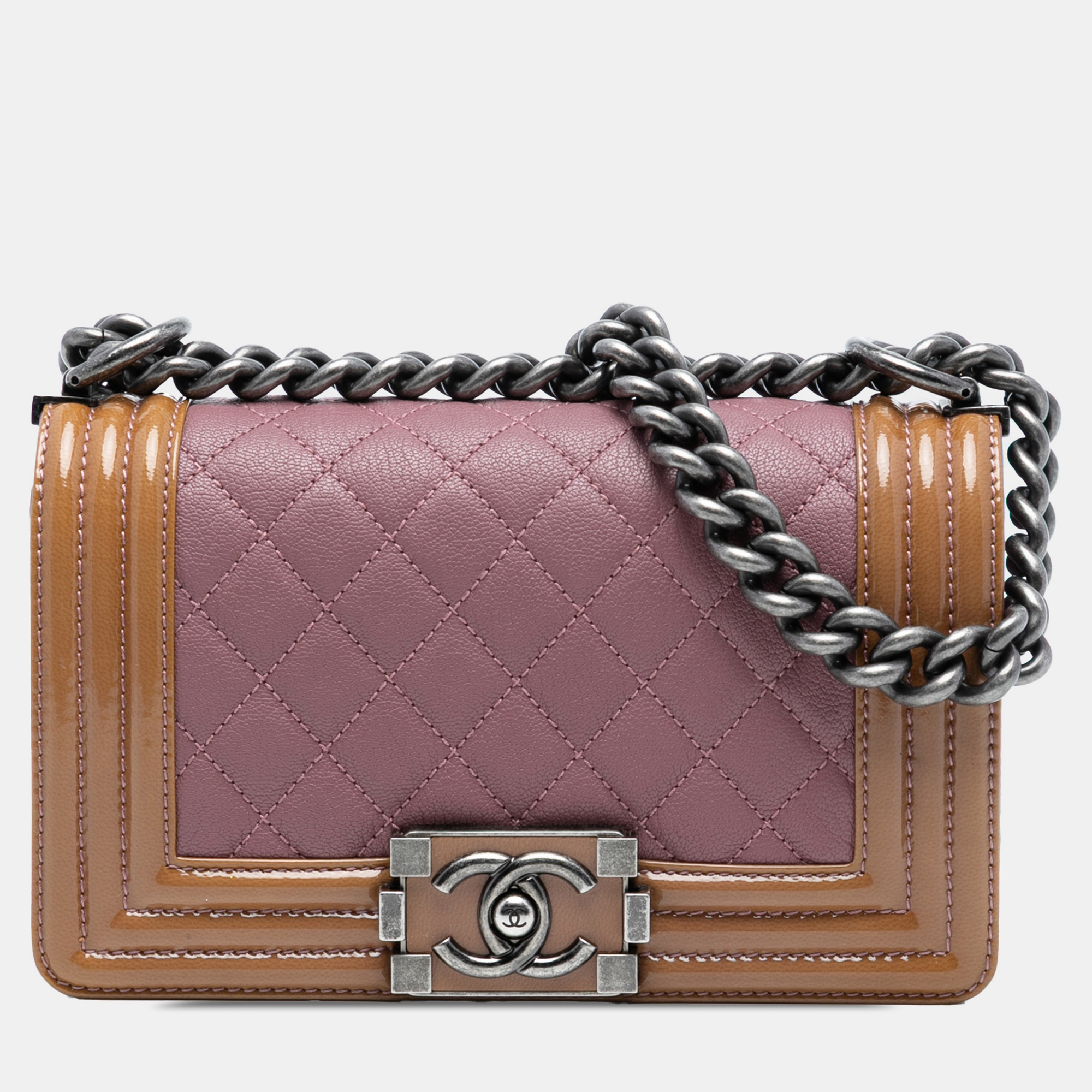 

Chanel Pink Small Quilted Goatskin and Patent Duo Boy Flap