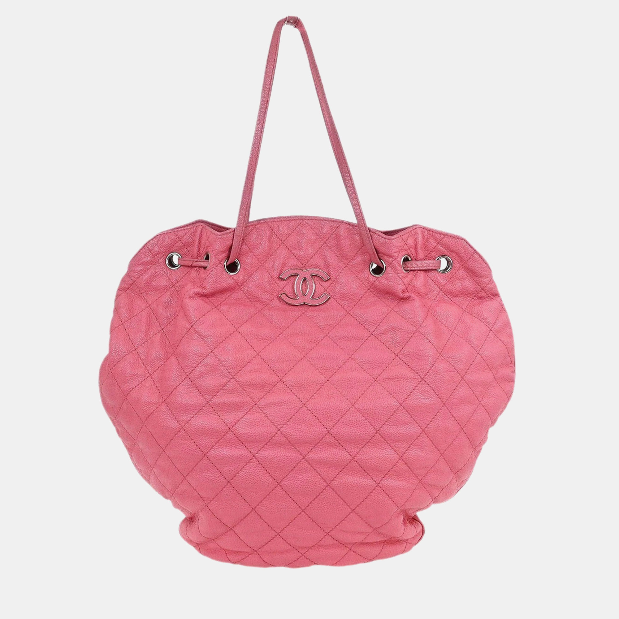 

Chanel Drawstring Pink Calfskin Leather Tote Bag