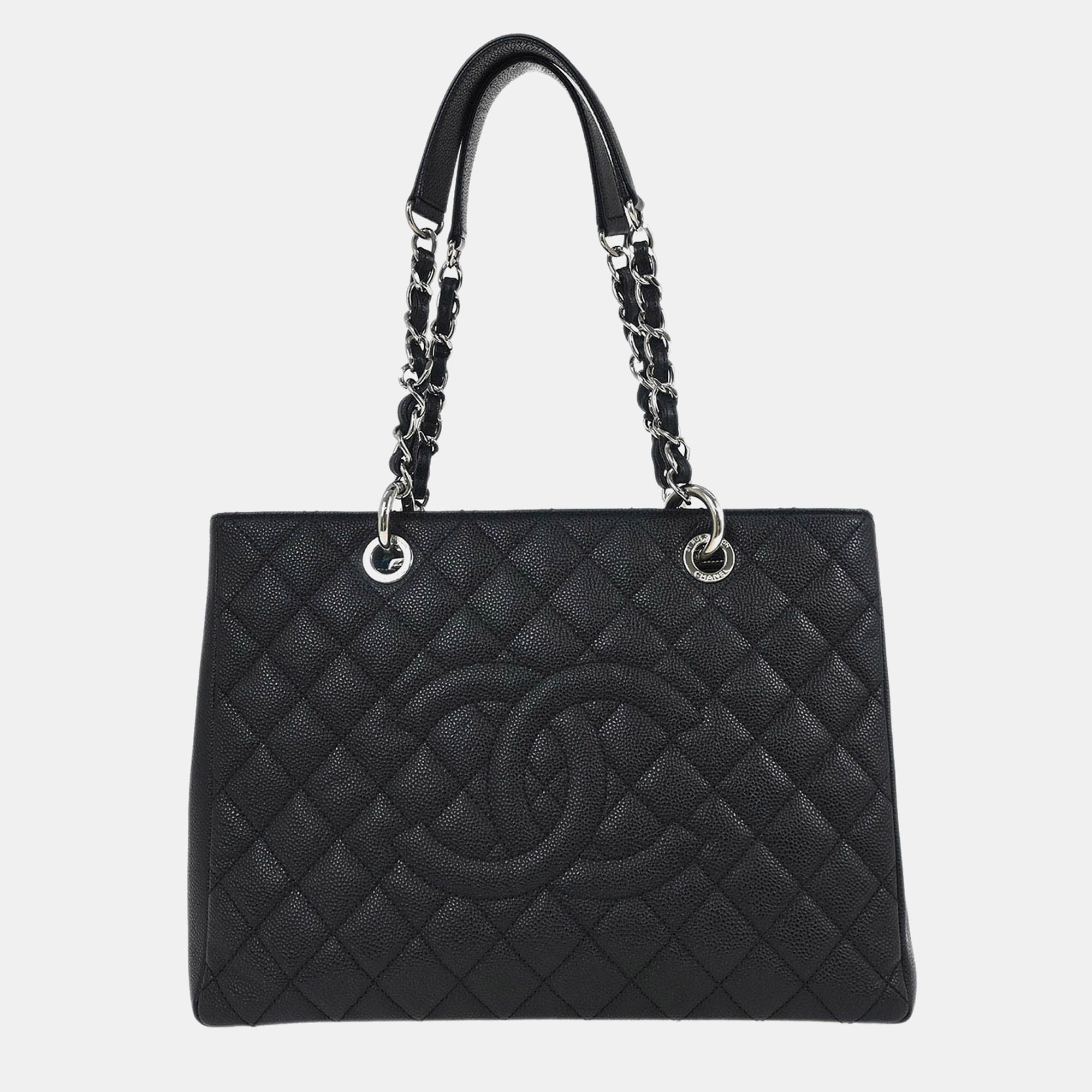 

Chanel Black Calfskin Grand Shopping Tote GST Chain Handbag