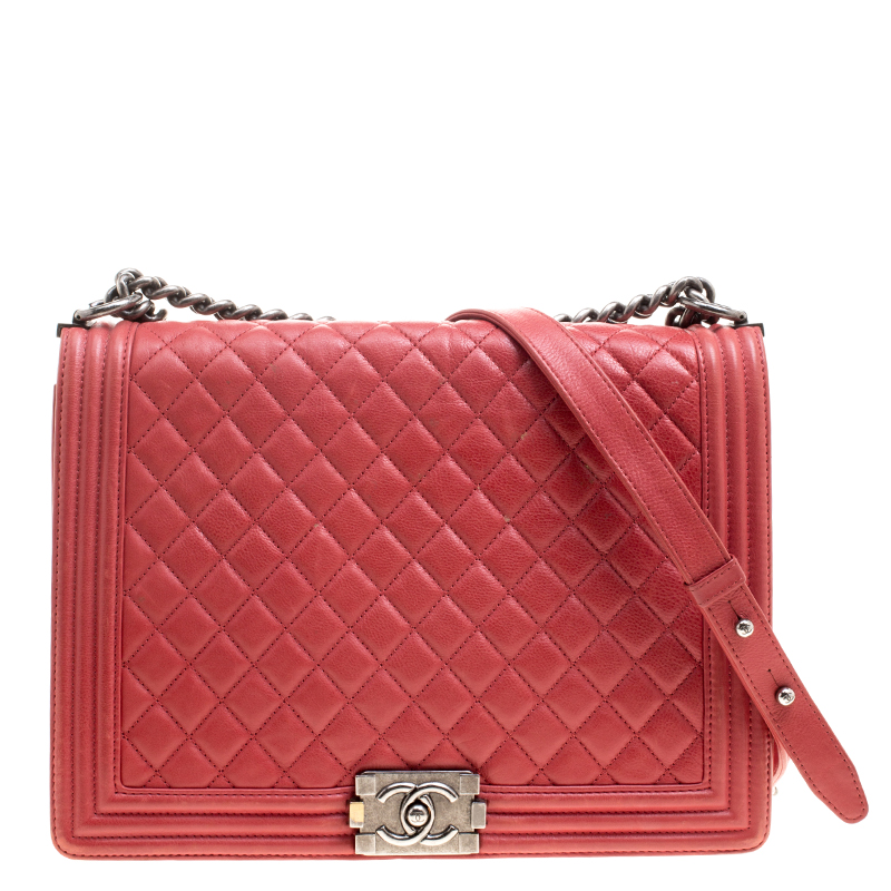 Chanel Red Quilted Leather Large Boy Flap Bag