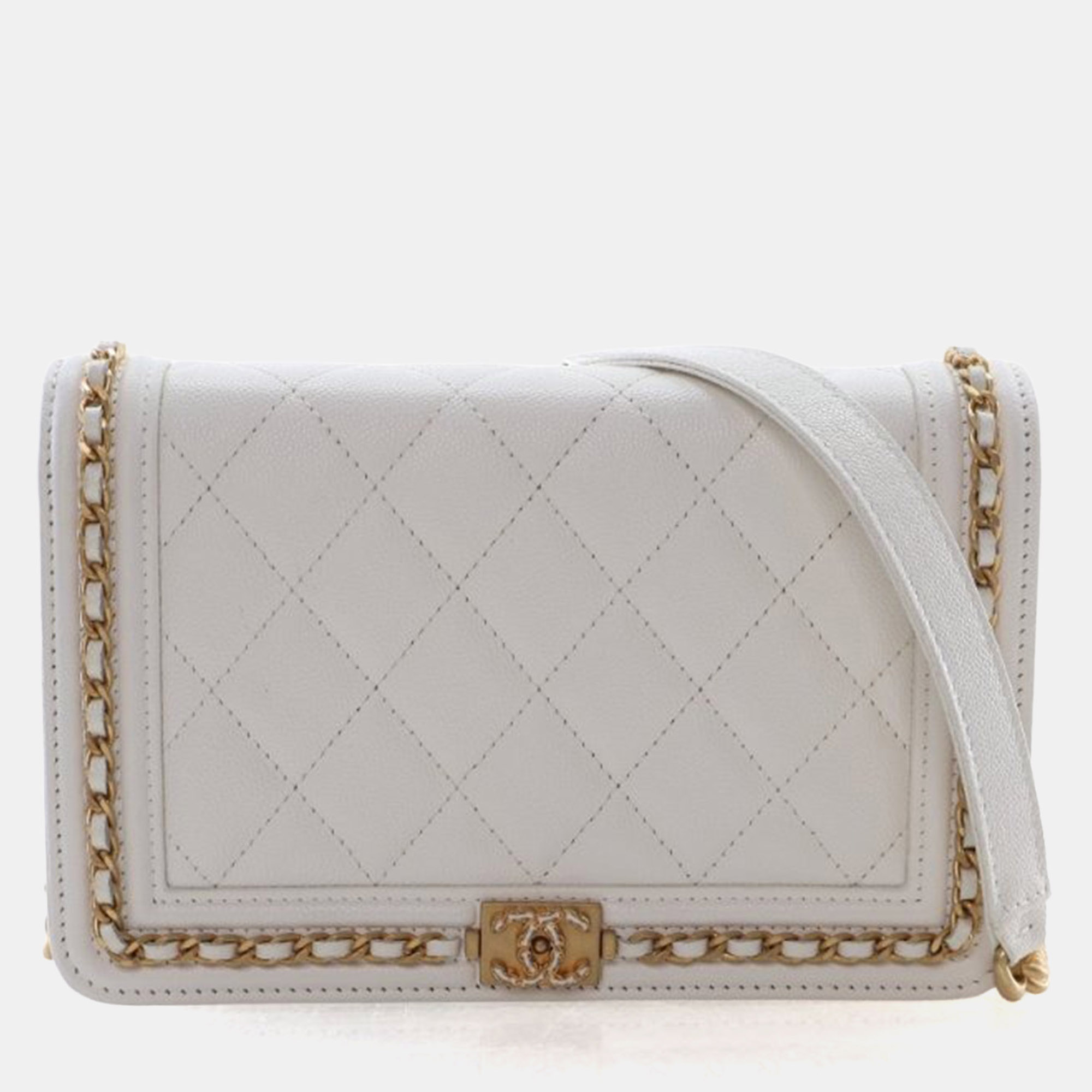 

Chanel Caviar Boy Matelasse Wallet On Chain (WOC), White