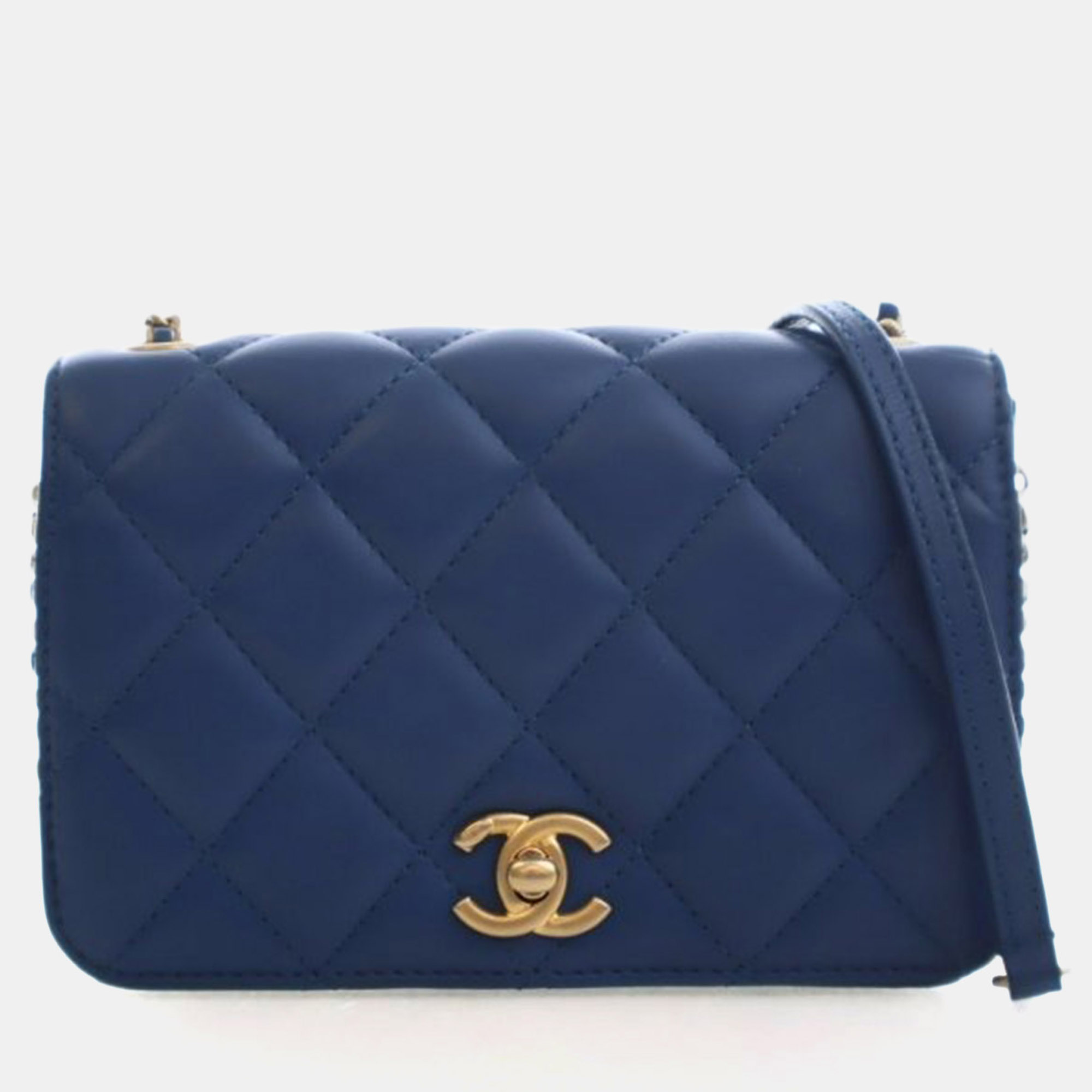 

Chanel Mini Aged Calfskin CC Full Flap Bag, Blue