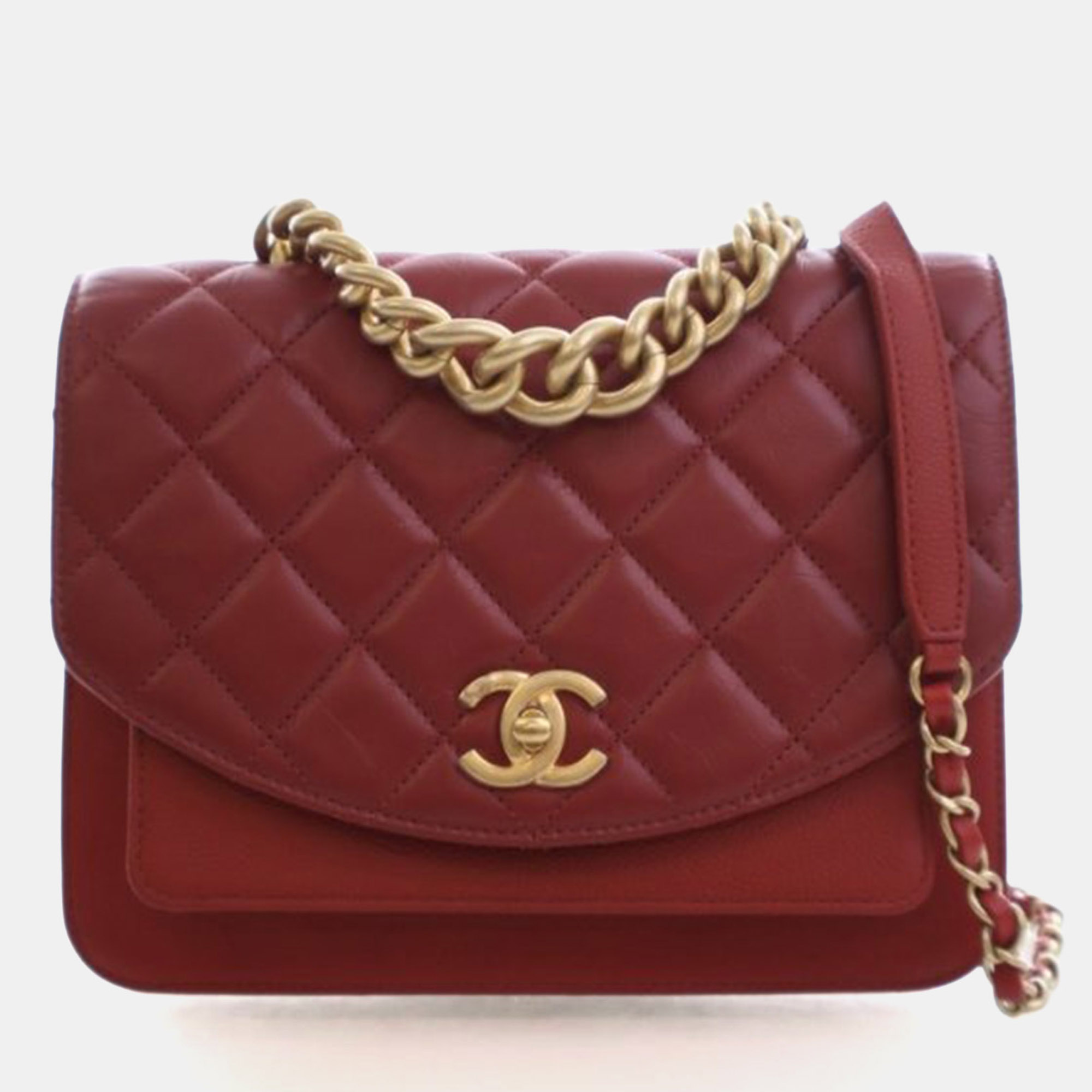 

Chanel Small Aged Calfskin Chain Handle Flap Bag, Red