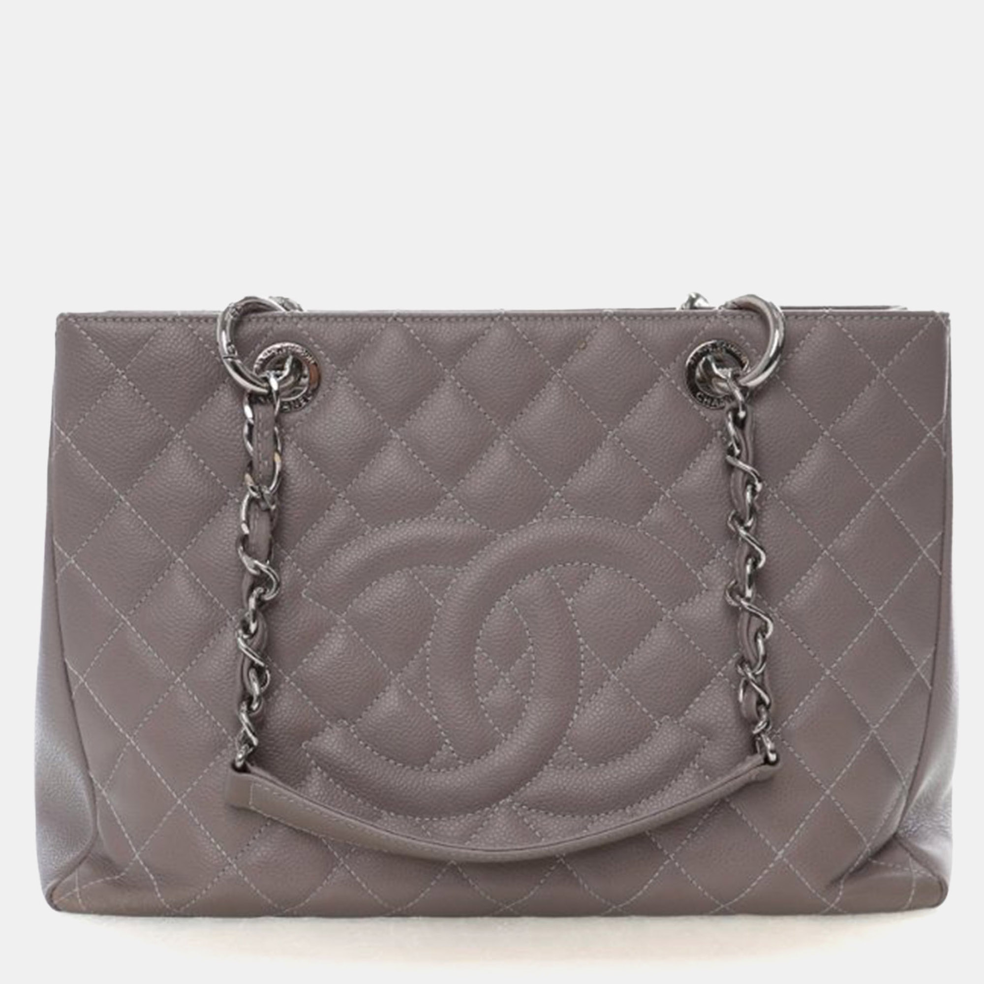 

Chanel Grand Shopping Large Grained Calfskin Leather Tote Bag, Grey