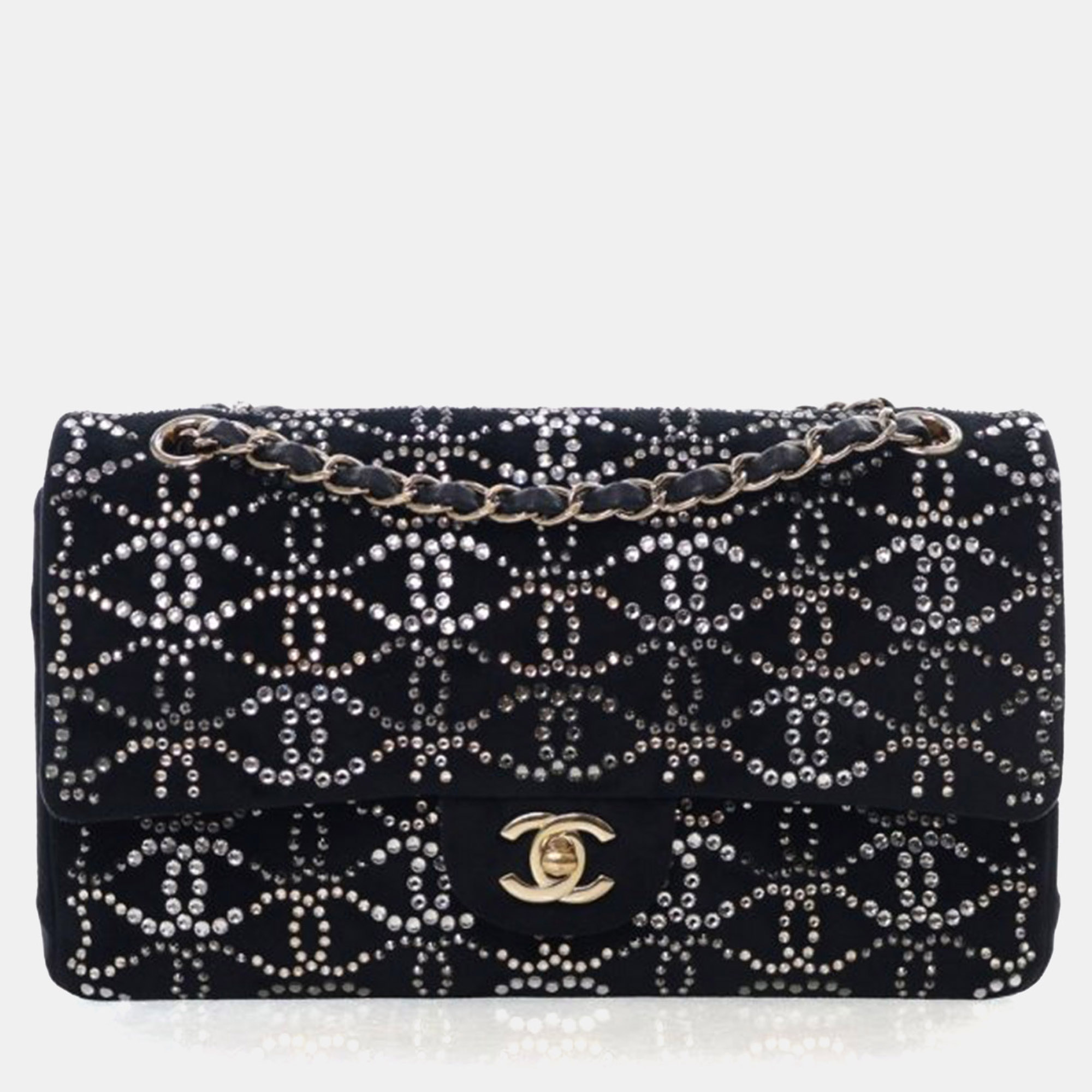 

Chanel Medium Black Velvet Crystal Embellished Classic Double Flap Bag