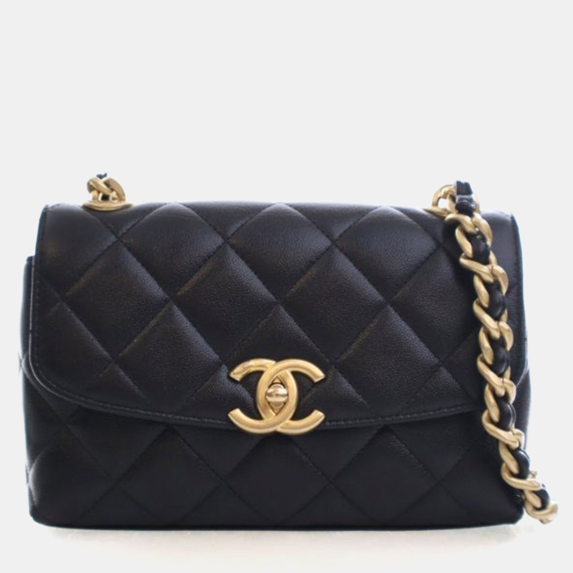 

Chanel Mini Caviar Chunky Chain Curve Flap Bag, Black