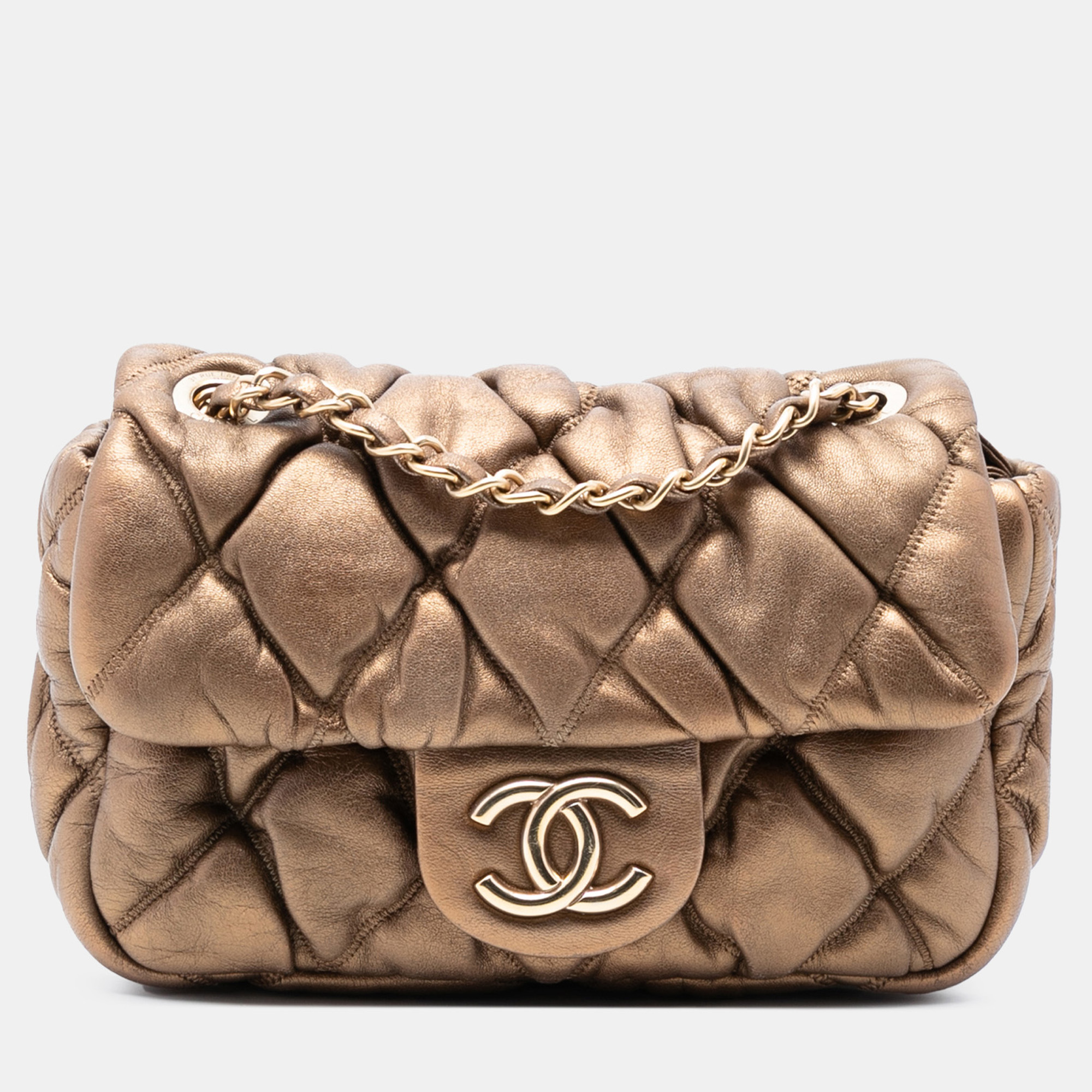

Chanel Brown CC Lambskin Bubble Quilt Flap