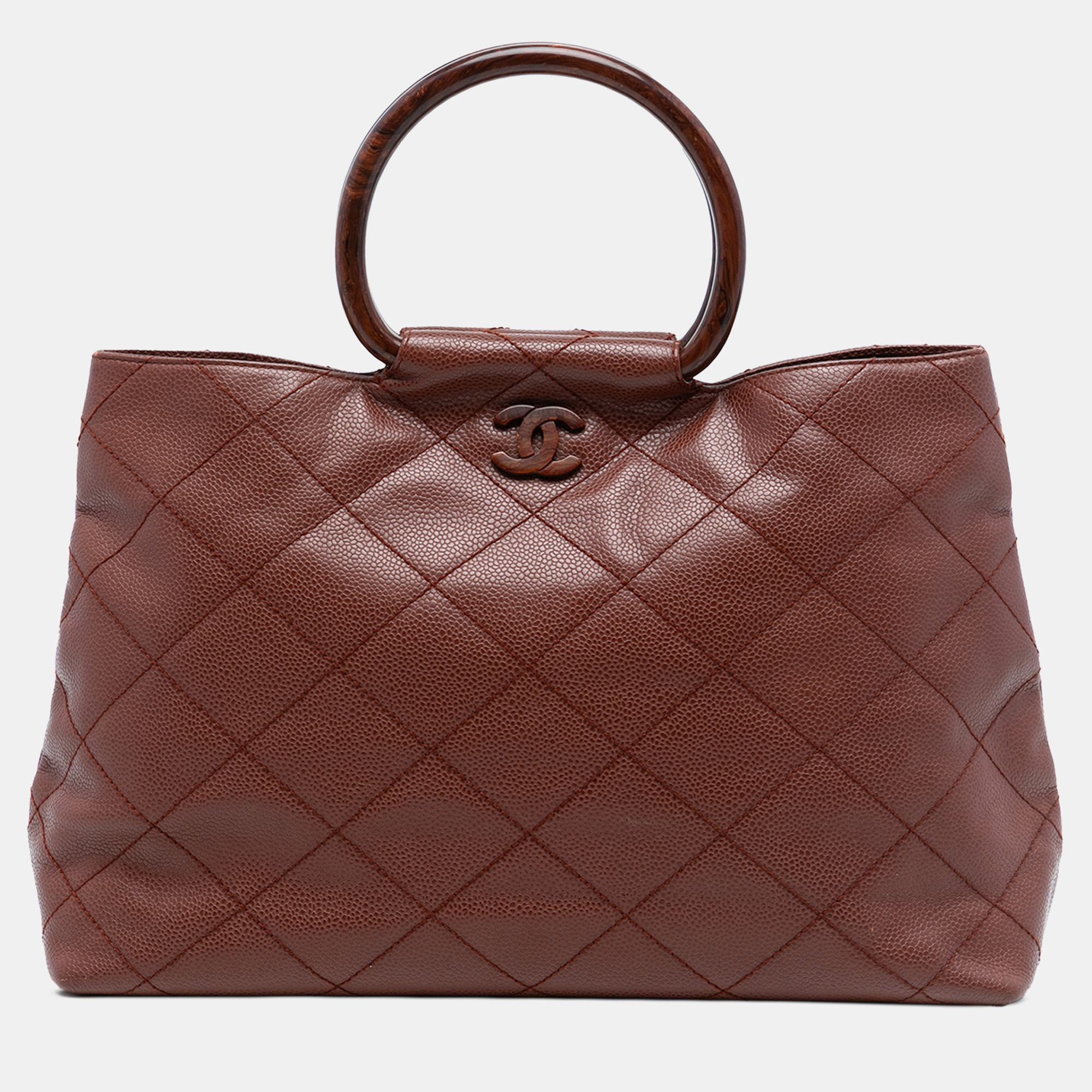 

Chanel Brown CC Quilted Caviar Tortoise Top Handle Bag