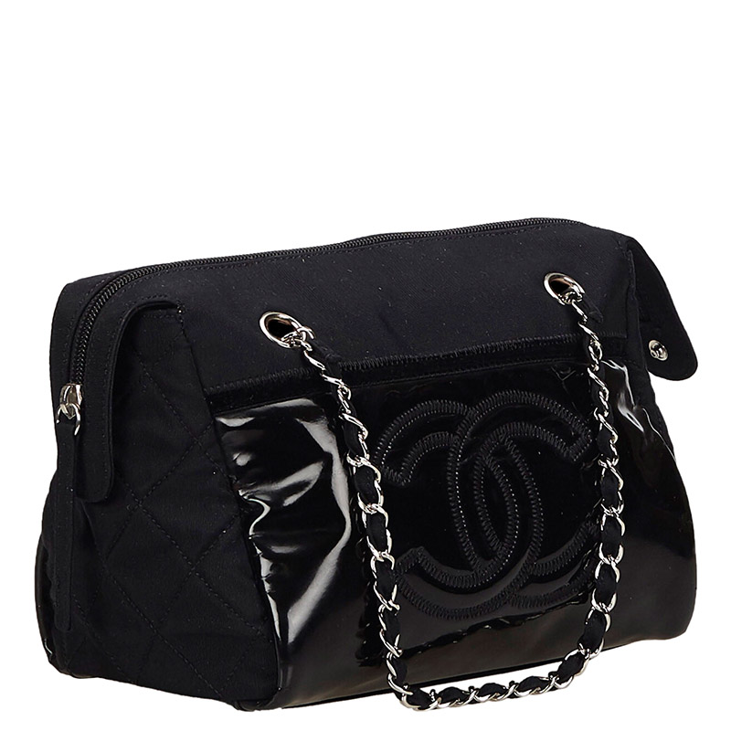 

Chanel Black Patent/Jersey CC Satchel Bag