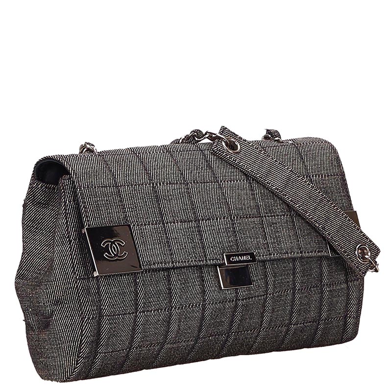 

Chanel Grey Bar Quilted Denim Flap Bag