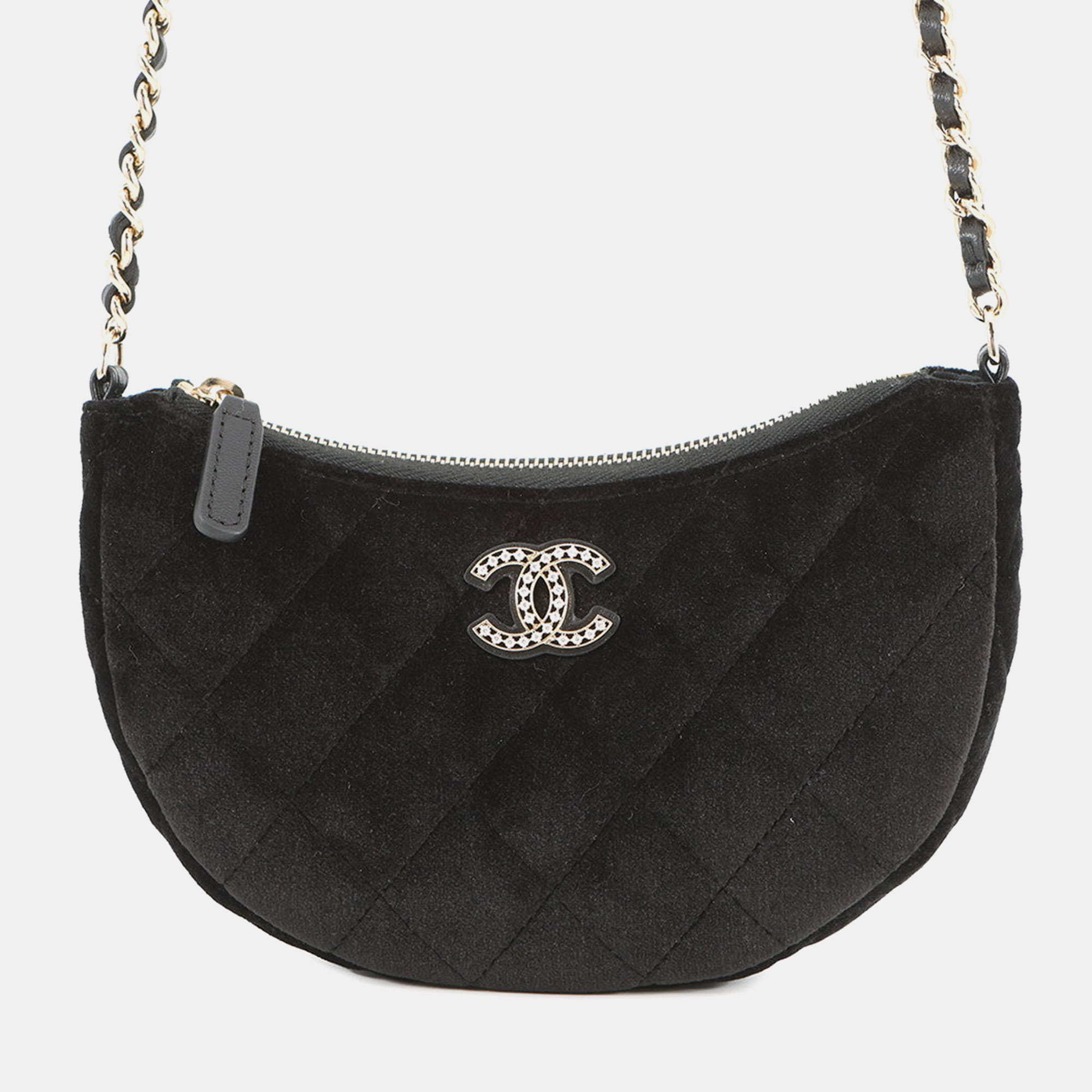 

Chanel Half Moon Chain shoulder Bag Black Velour