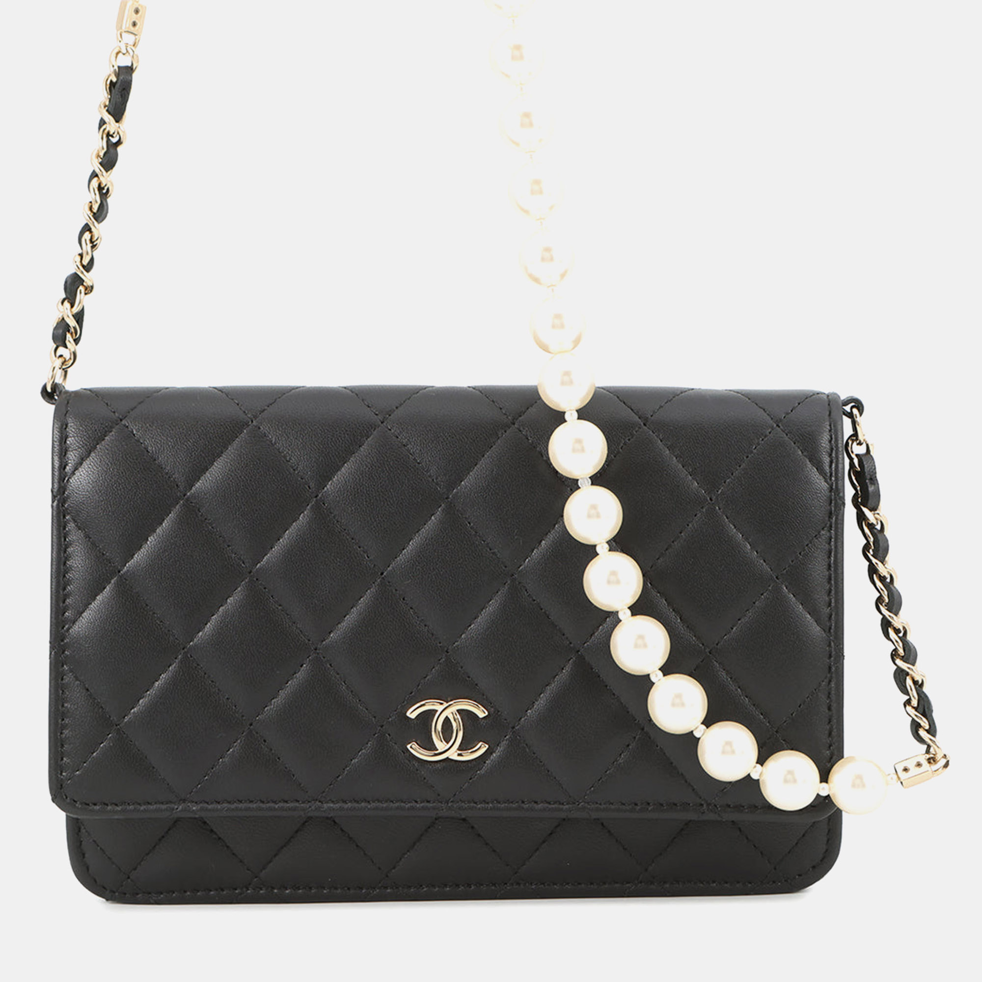 

Chanel Pearl Chain Wallet Black Lambskin