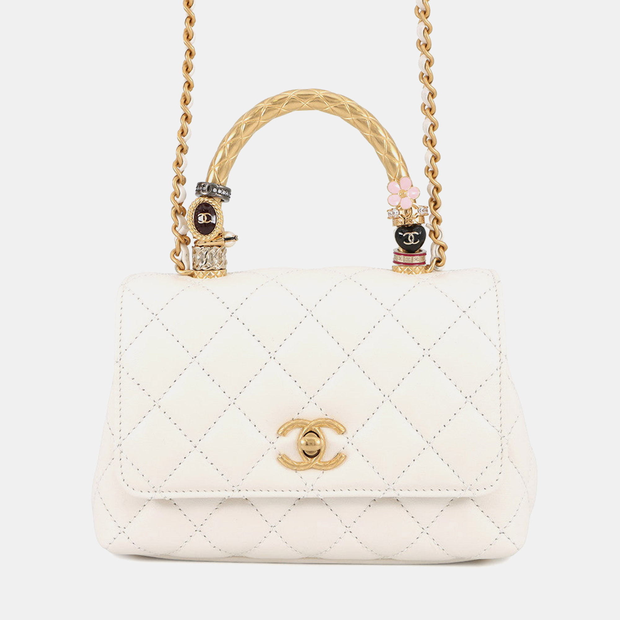 

Chanel White Coco Handle Top Handle 2-Way Handbag 2025 Model Lambskin Size