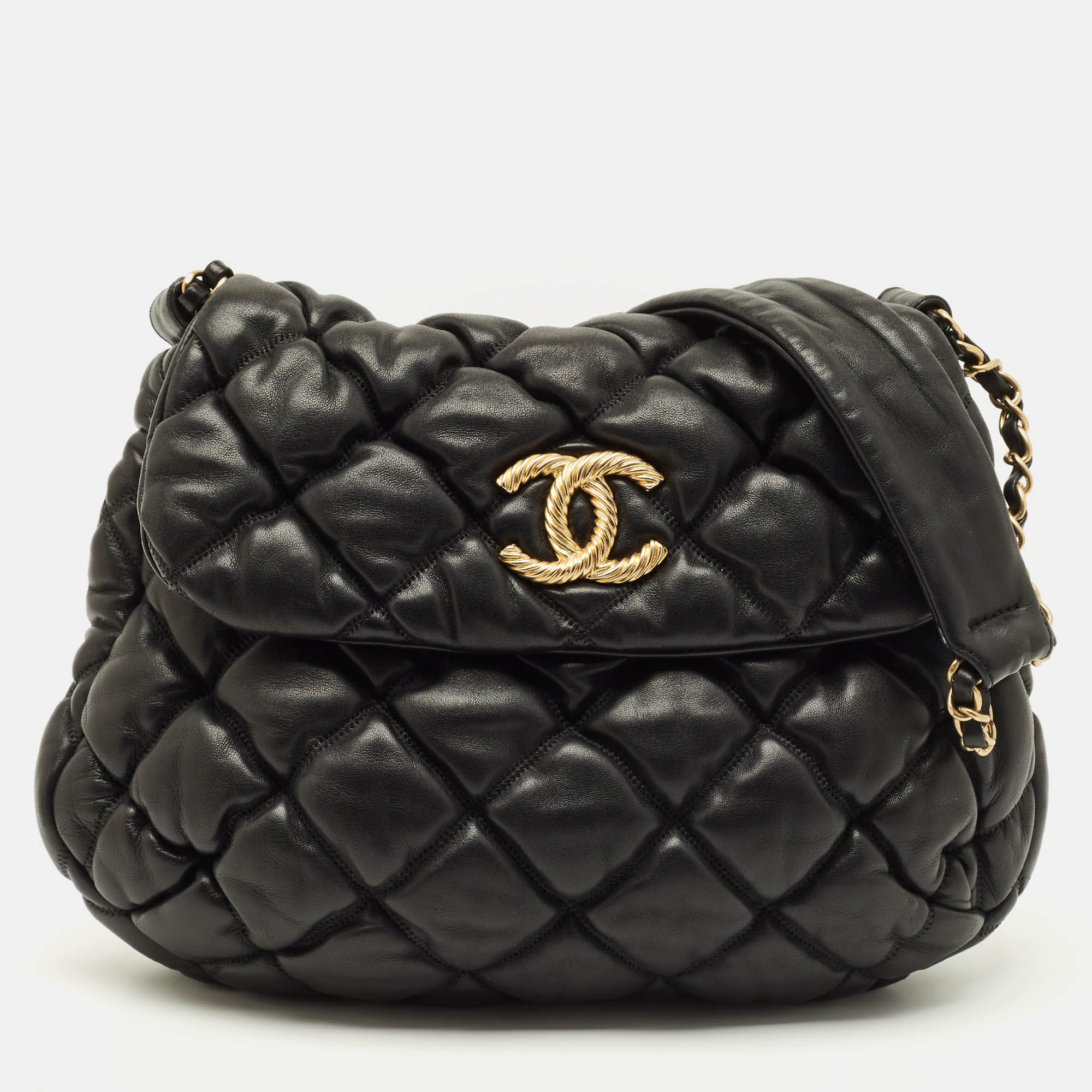 

Chanel Bubble Black Quilted Leather Flap Shoulder Bag
