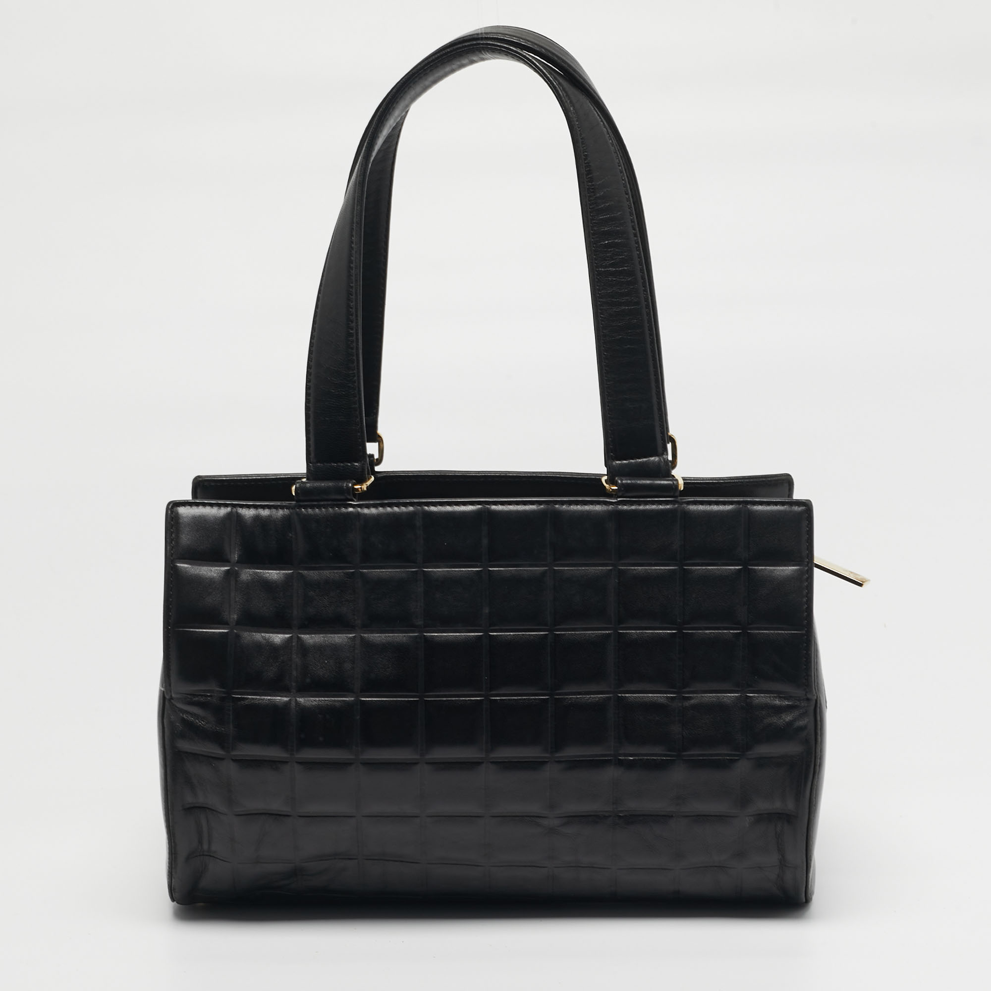 

Chanel Coco Mark Black Chocobar Quilt Leather Satchel