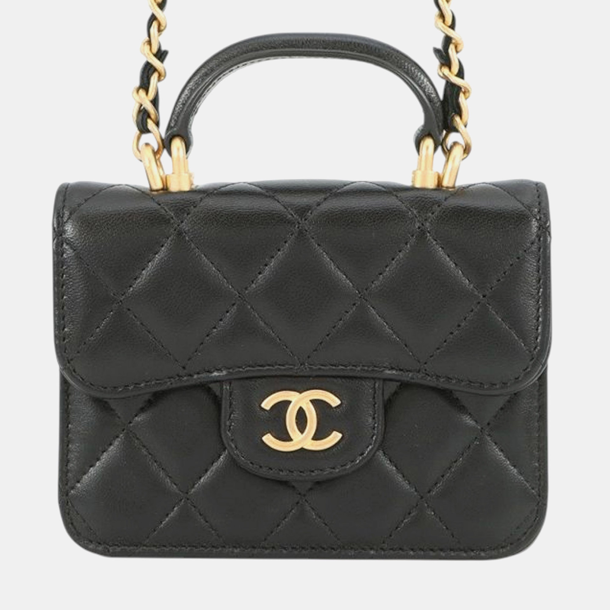 

Chanel Black CC Quilted Lambskin Top Handle Flap Coin Purse with Chain