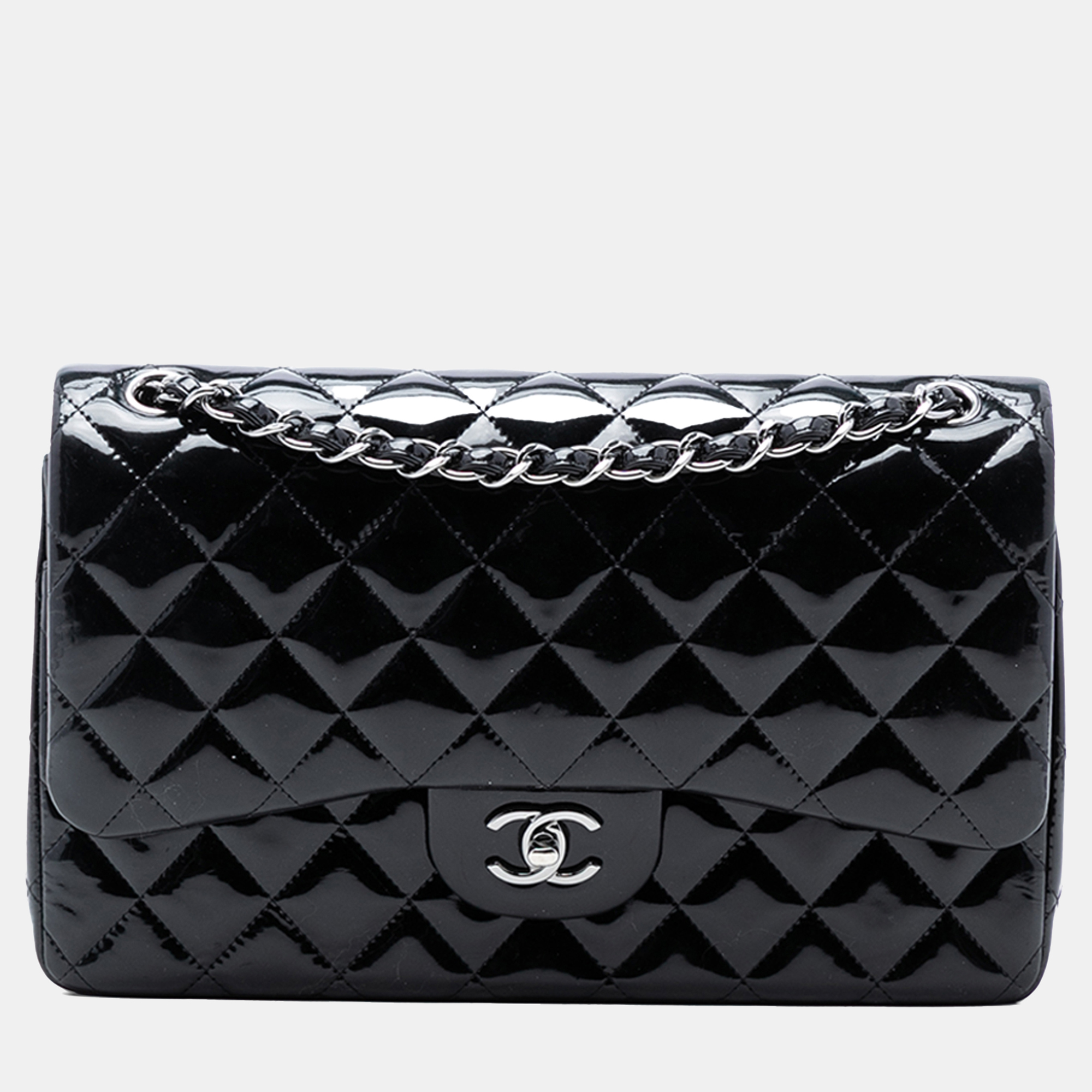 

Chanel Black Jumbo Classic Patent Double Flap