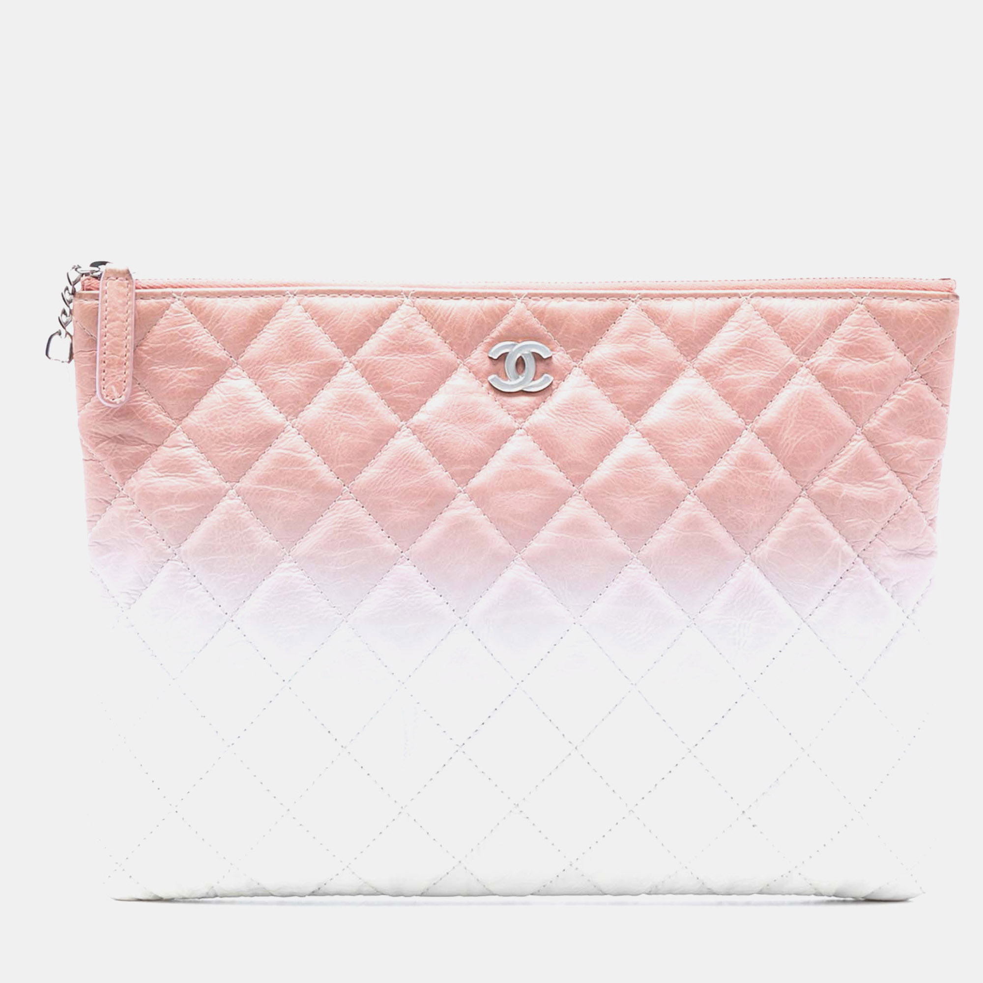 

Chanel Pink White Medium CC Quilted Aged Calfskin Ombre O Case Clutch