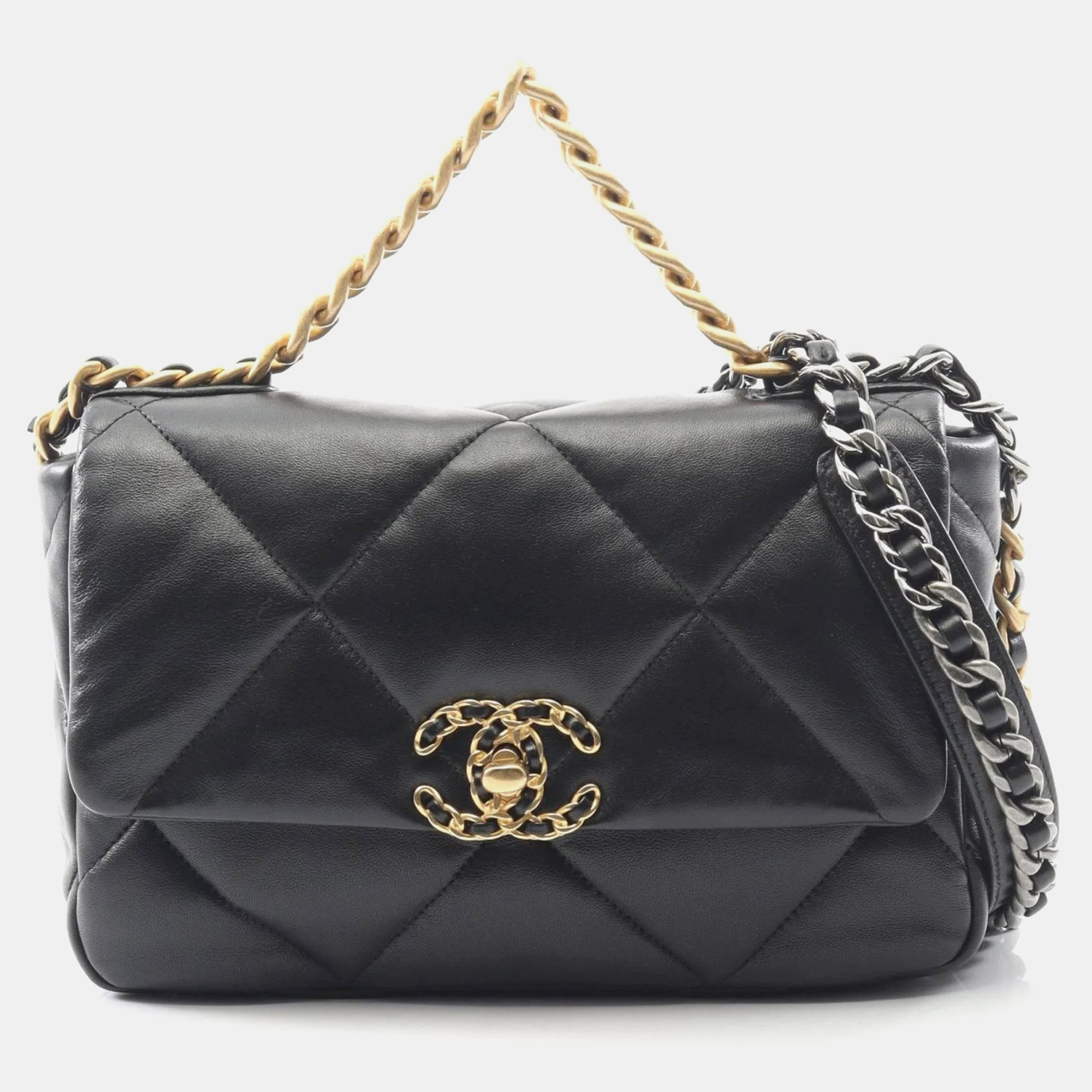 

Chanel 19 Disneuf Matelasse Shoulder Bag In Lambskin Leather Black
