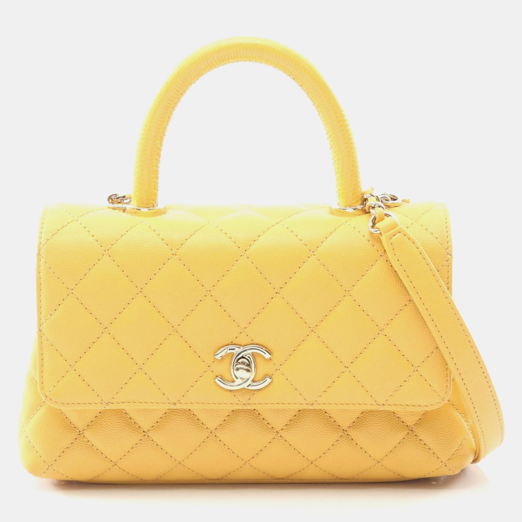 

Chanel Coco Handle Flap Matelasse Handbag In Calfskin Leather Yellow