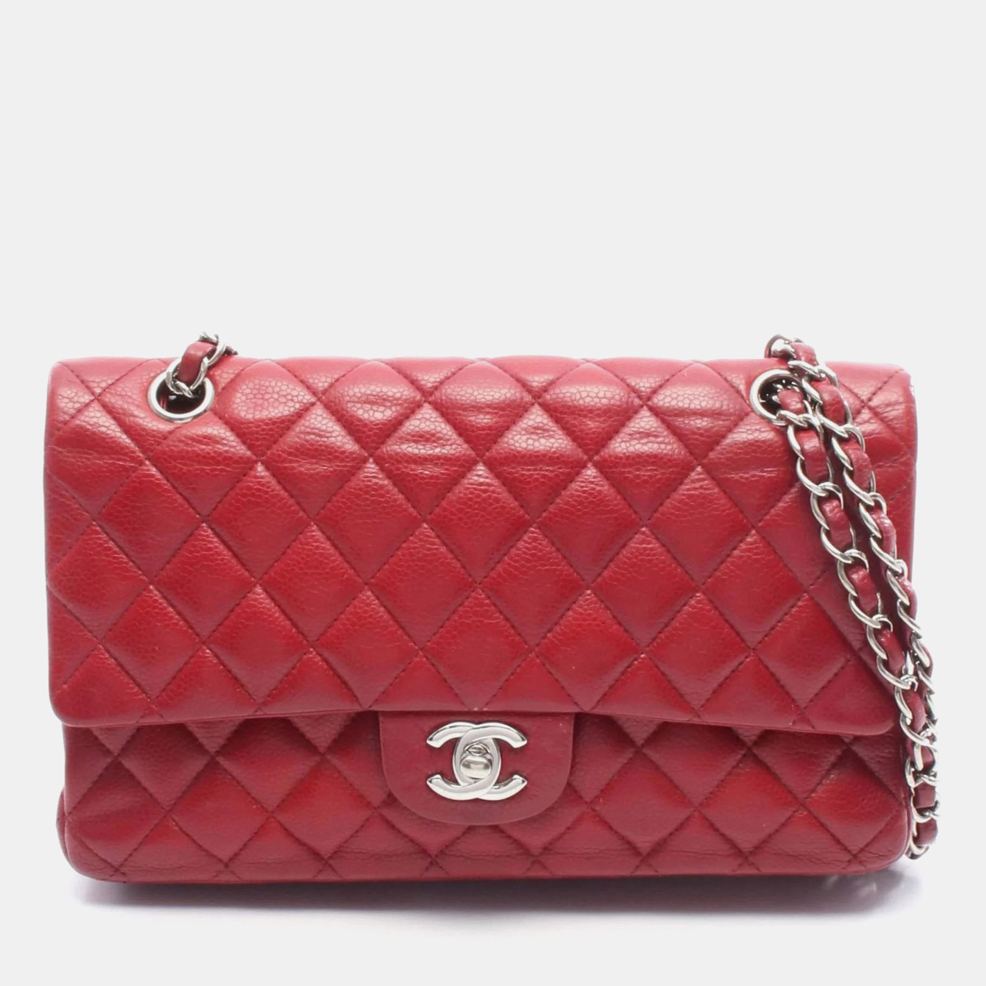 

Chanel Matelasse Double Flap Shoulder Bag In Grained Calfskin Caviar Red