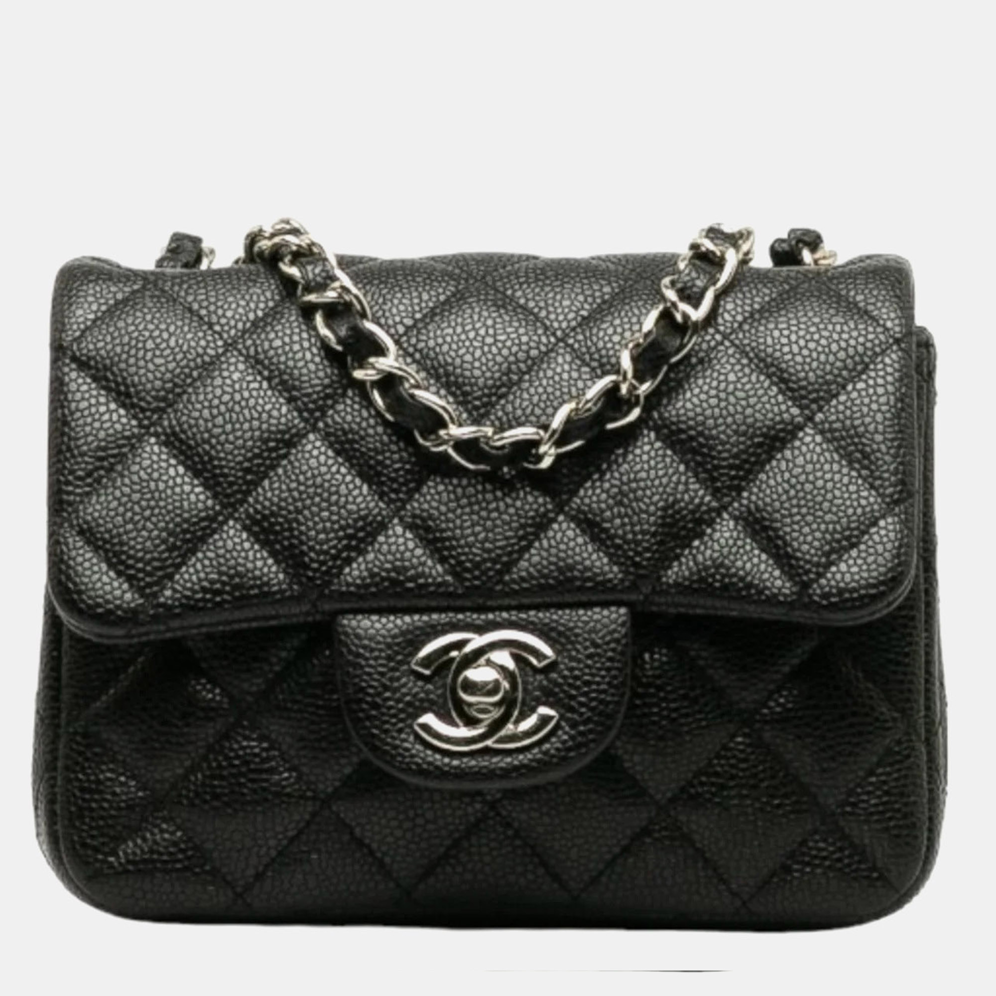 

Chanel Mini Matelasse Chain Shoulder Bag In Black And Silver Caviar Skin