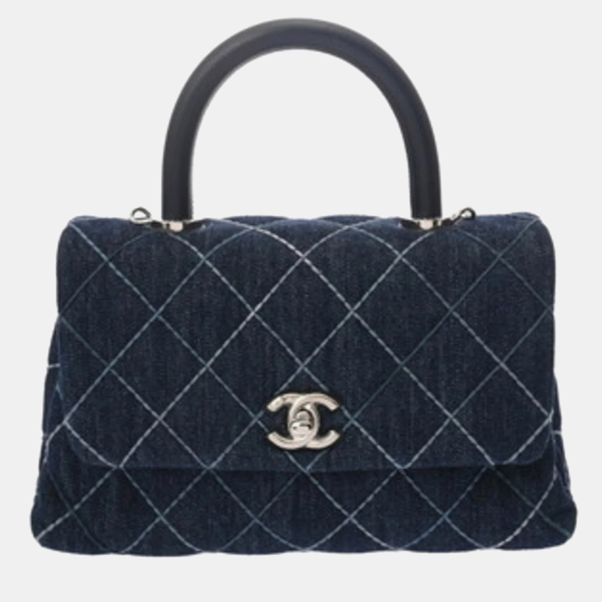 

Chanel Matelasse Top Handle Flap Bag  Blue Denim Handbag
