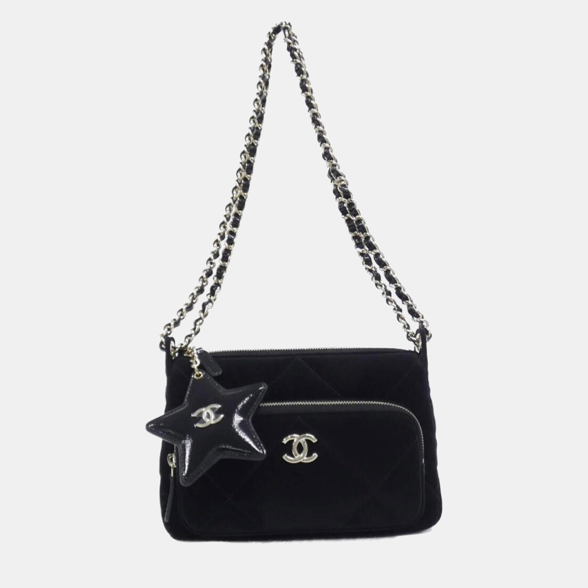 

Chanel Velvet Nylon Clutch Bag Black