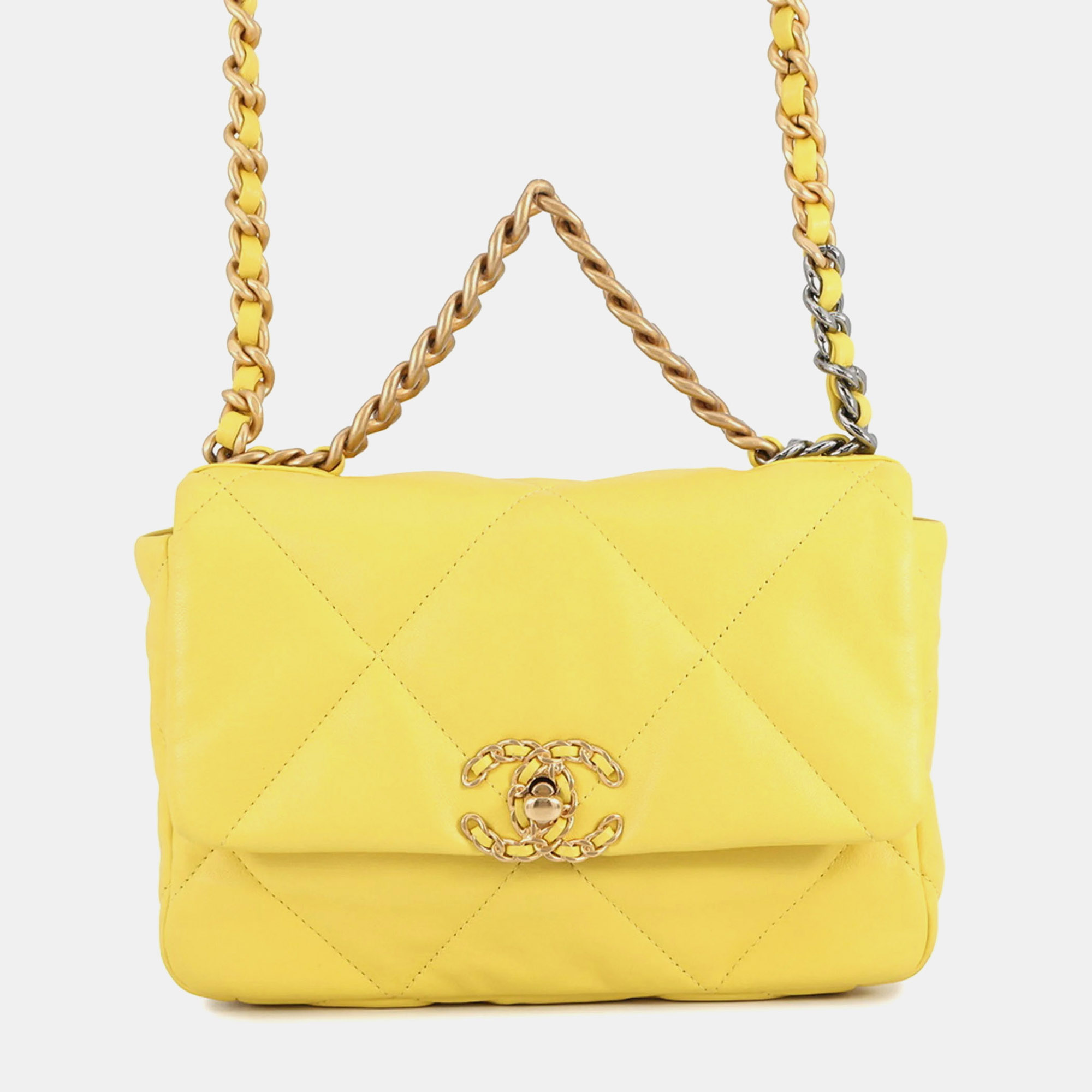 

Chanel Chain Shoulder Bag Chanel19 Matelasse Coco Mark Flap Lambskin, Yellow